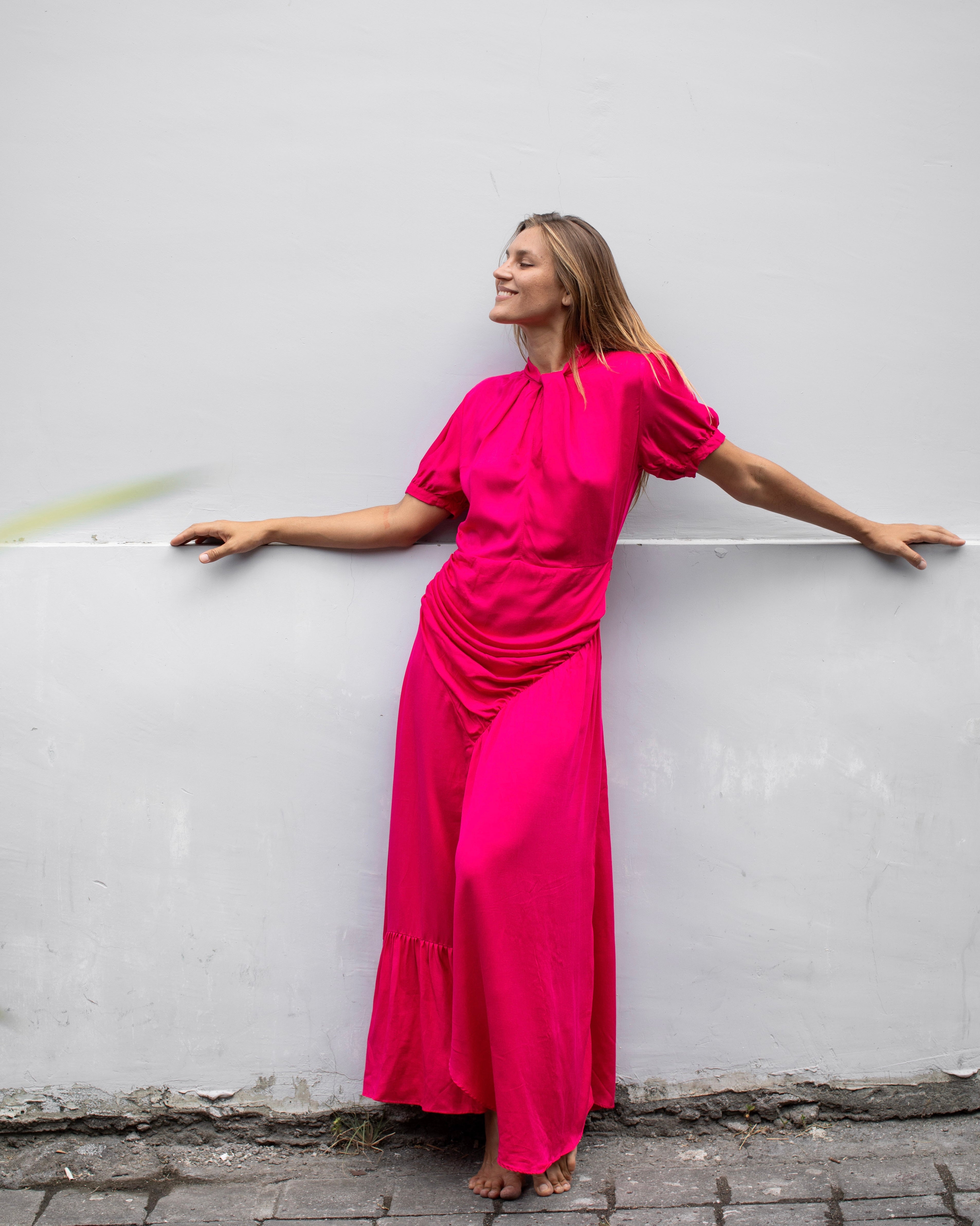 Kaia Dress - Fuchsia Bamboo Satin