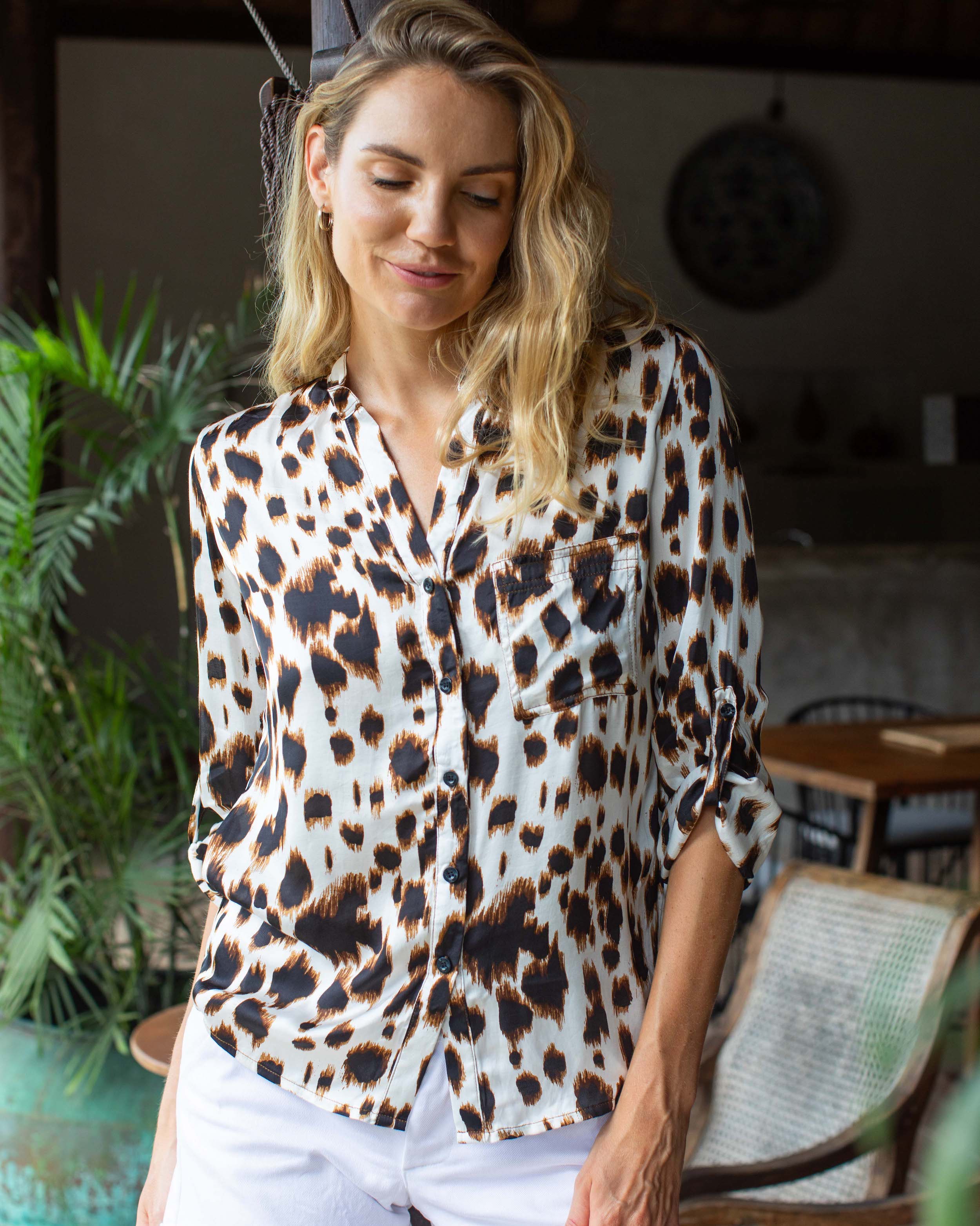 Eden Shirt - Brown Leopard Silk