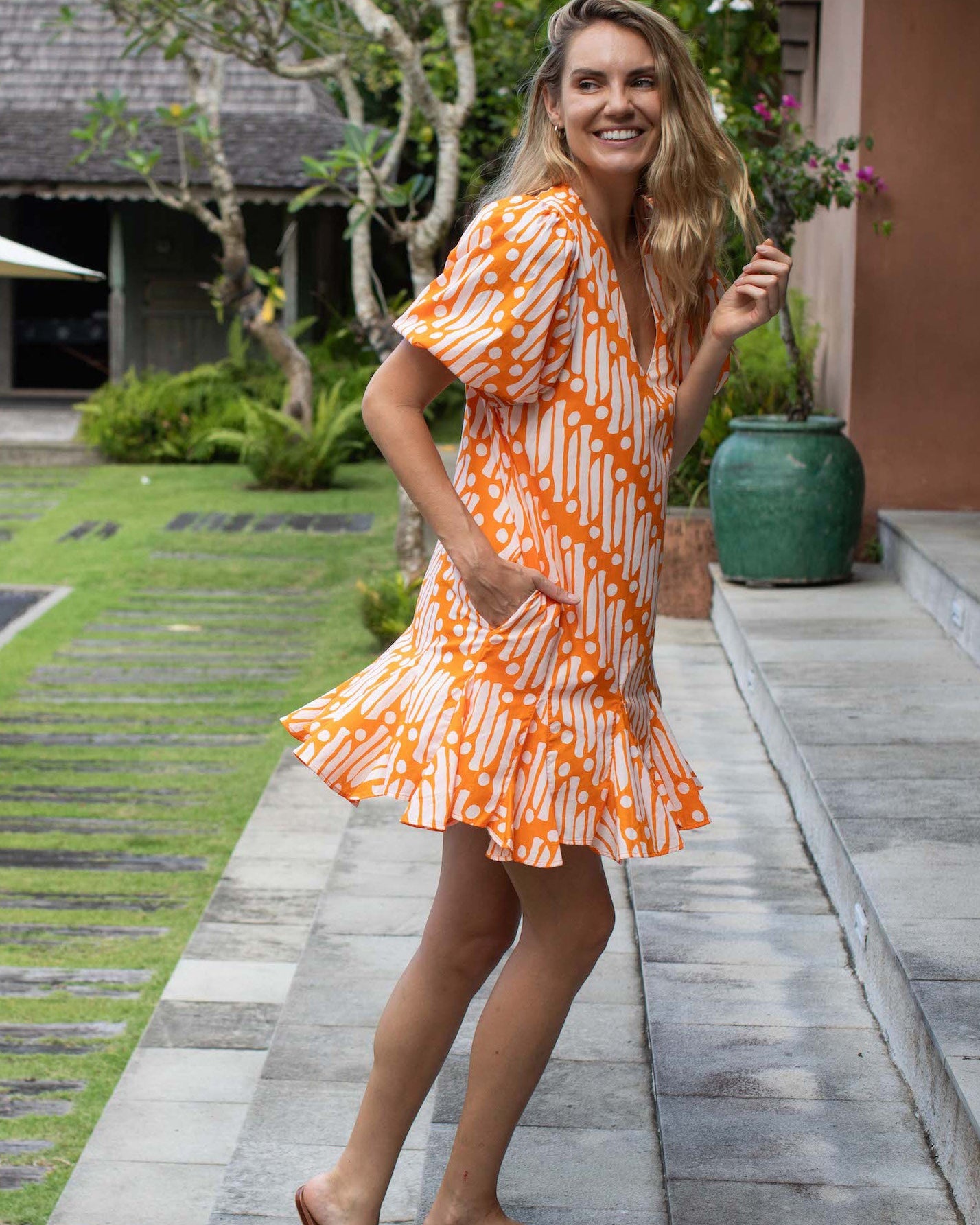 Lucia Dress - Orange Cotton
