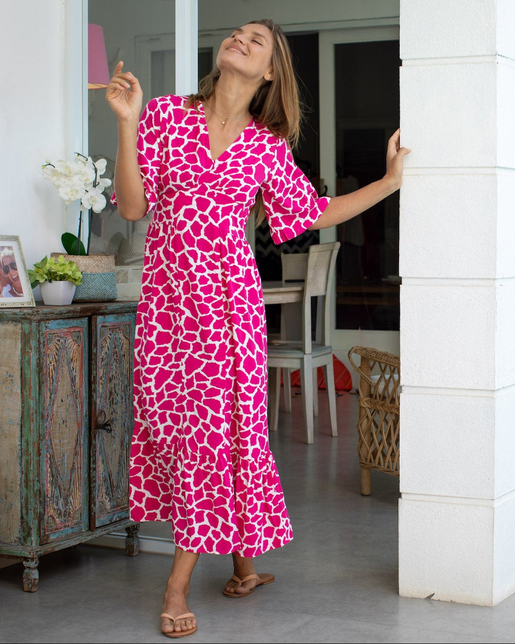 Willa Dress - Fuchsia Giraffe