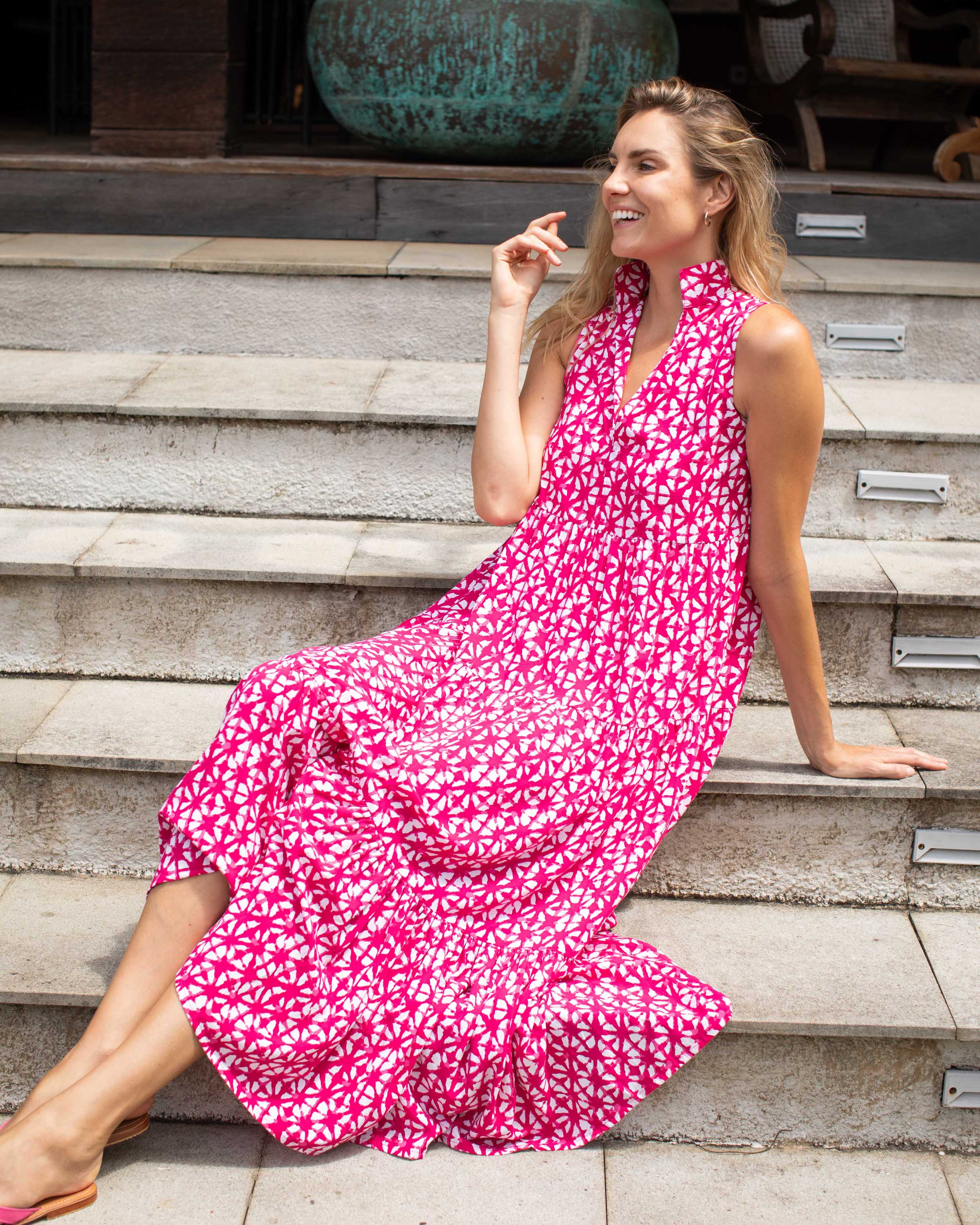 Cosima Dress - Fuchsia Star Batik