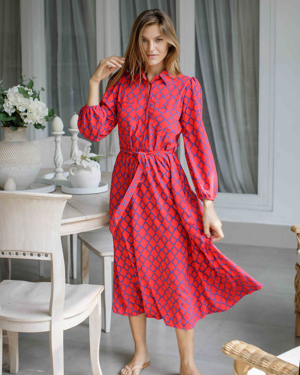Simone Dress Liberty Blue and Red