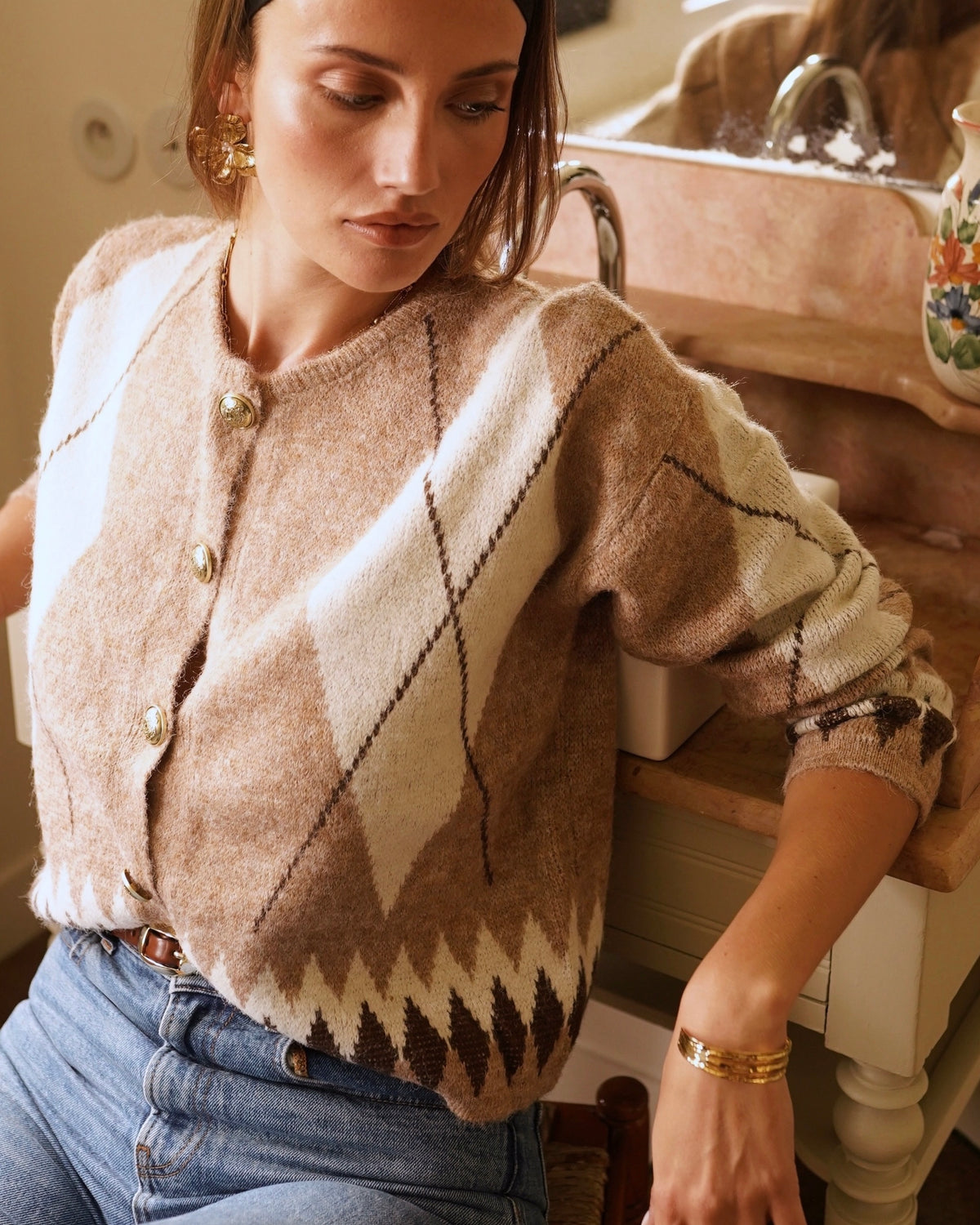 Adele Argyle Knit - Taupe