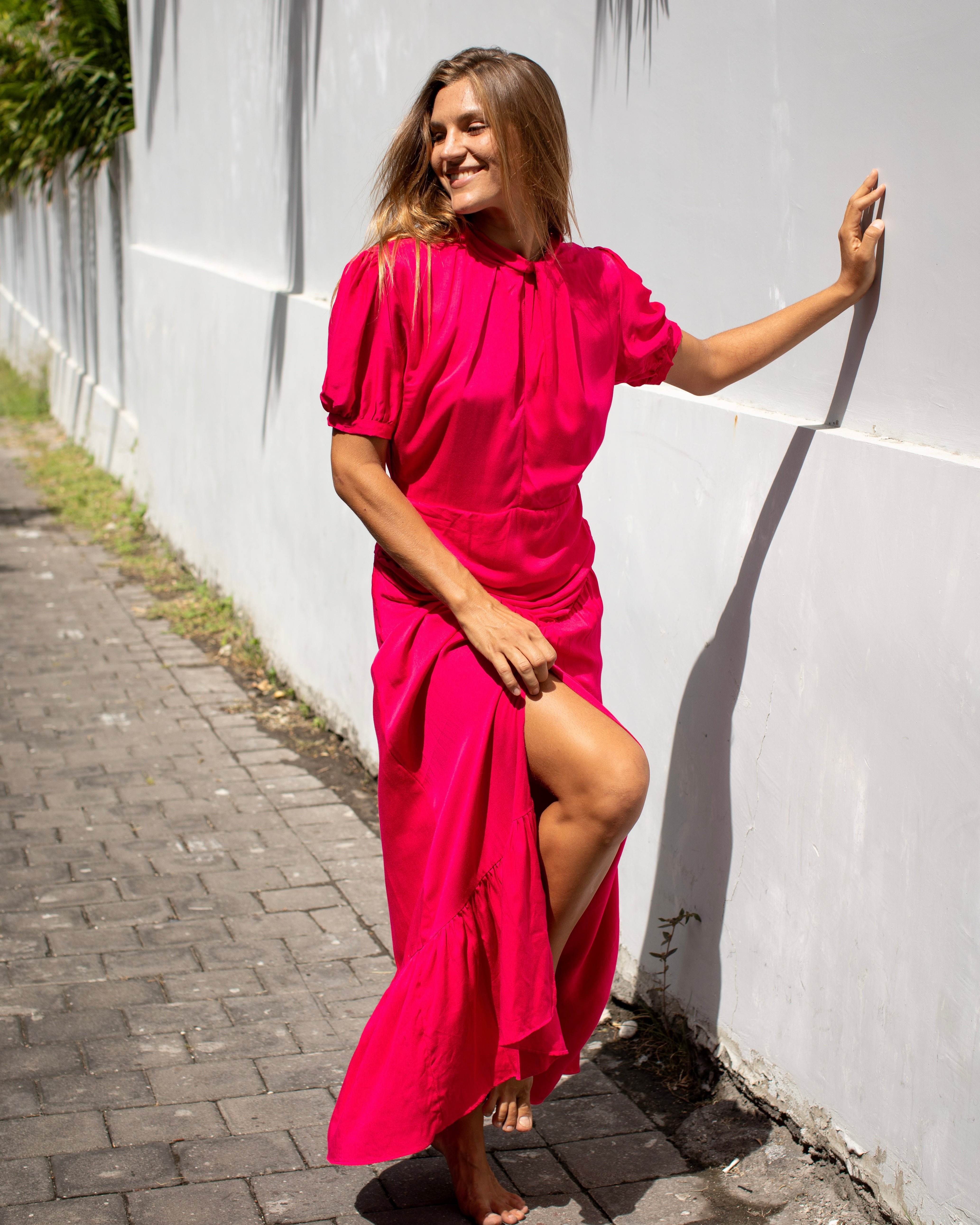 Kaia Dress - Fuchsia Bamboo Satin