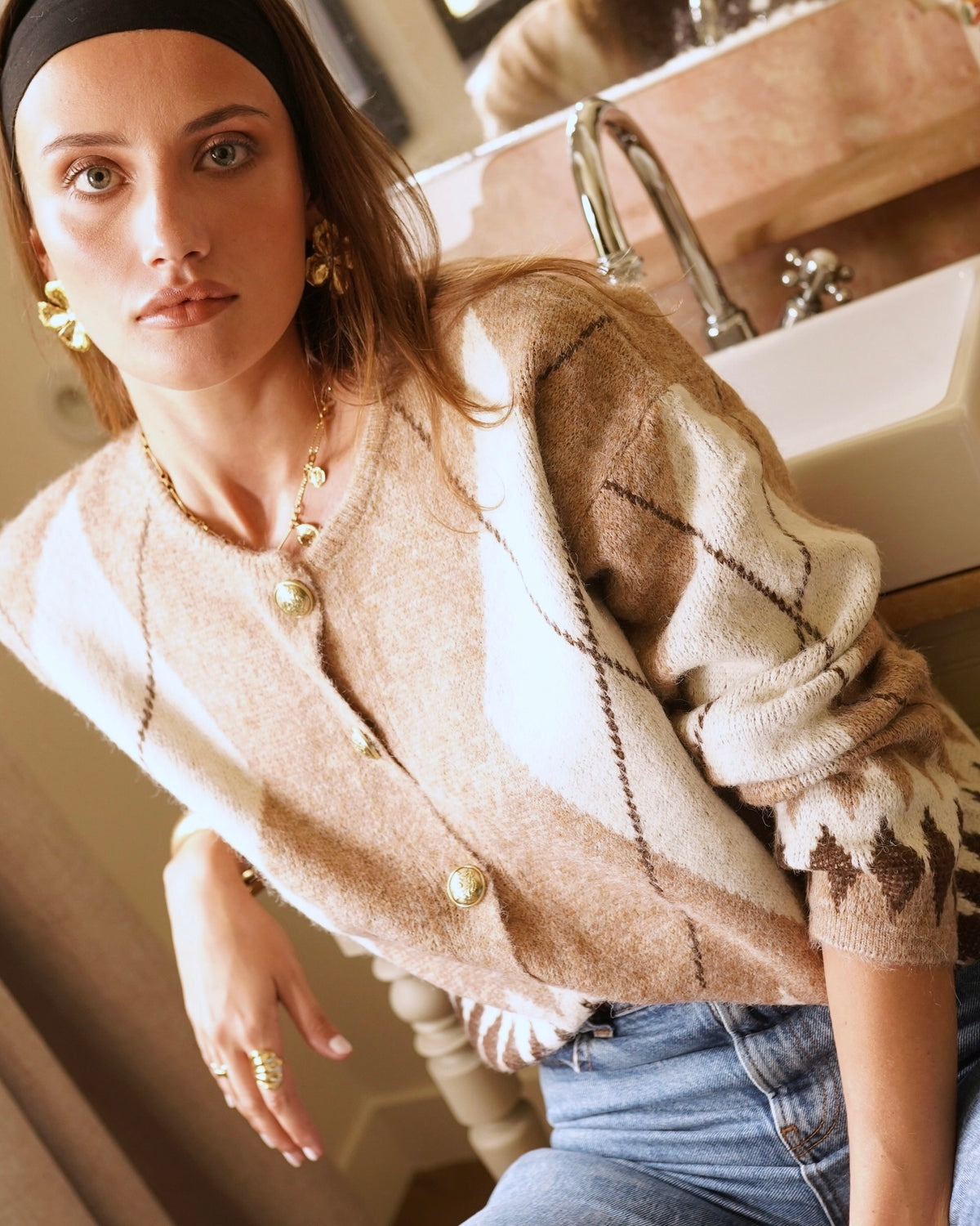Adele Argyle Knit - Taupe