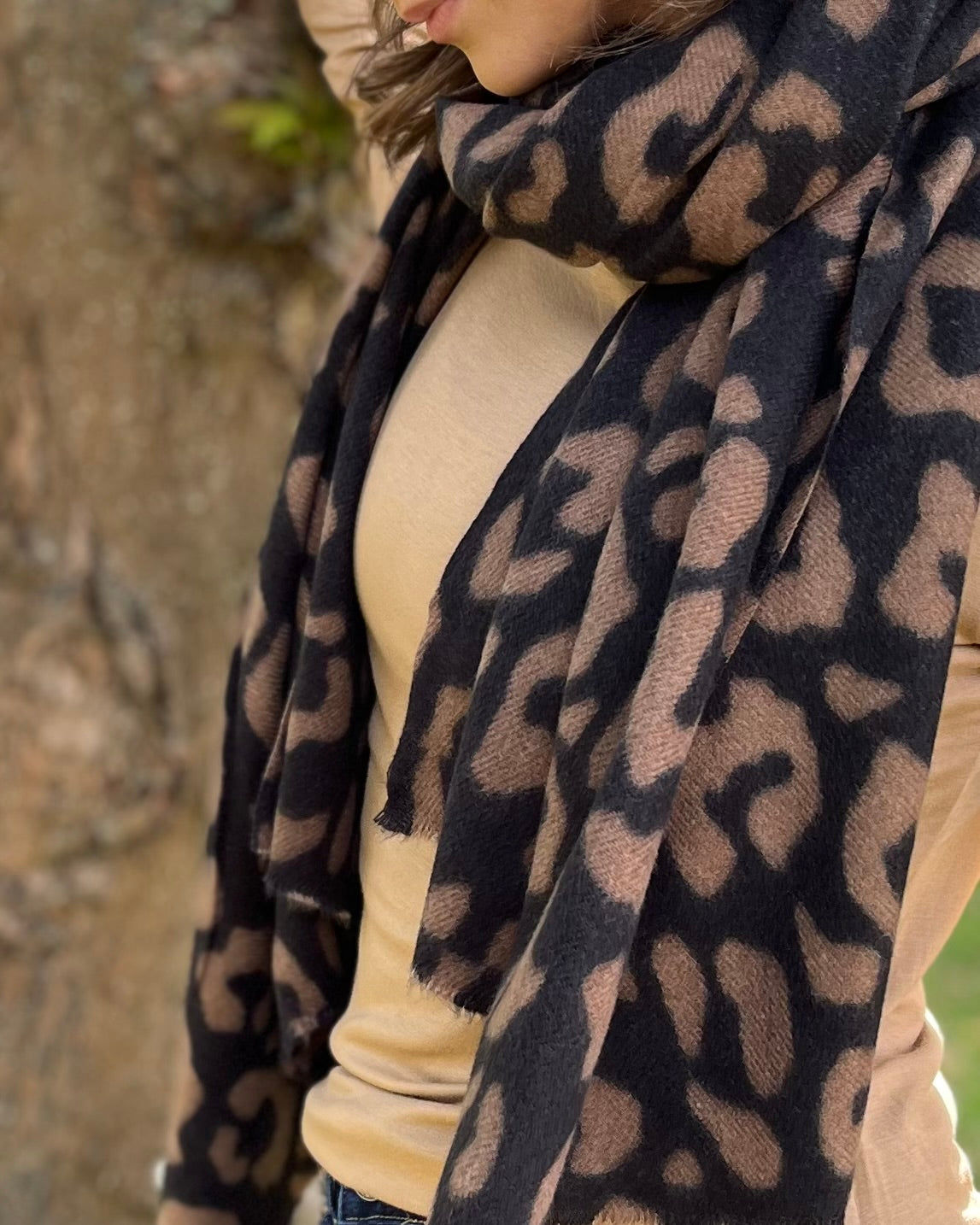 Zoe Scarf - Black Camel Cheetah