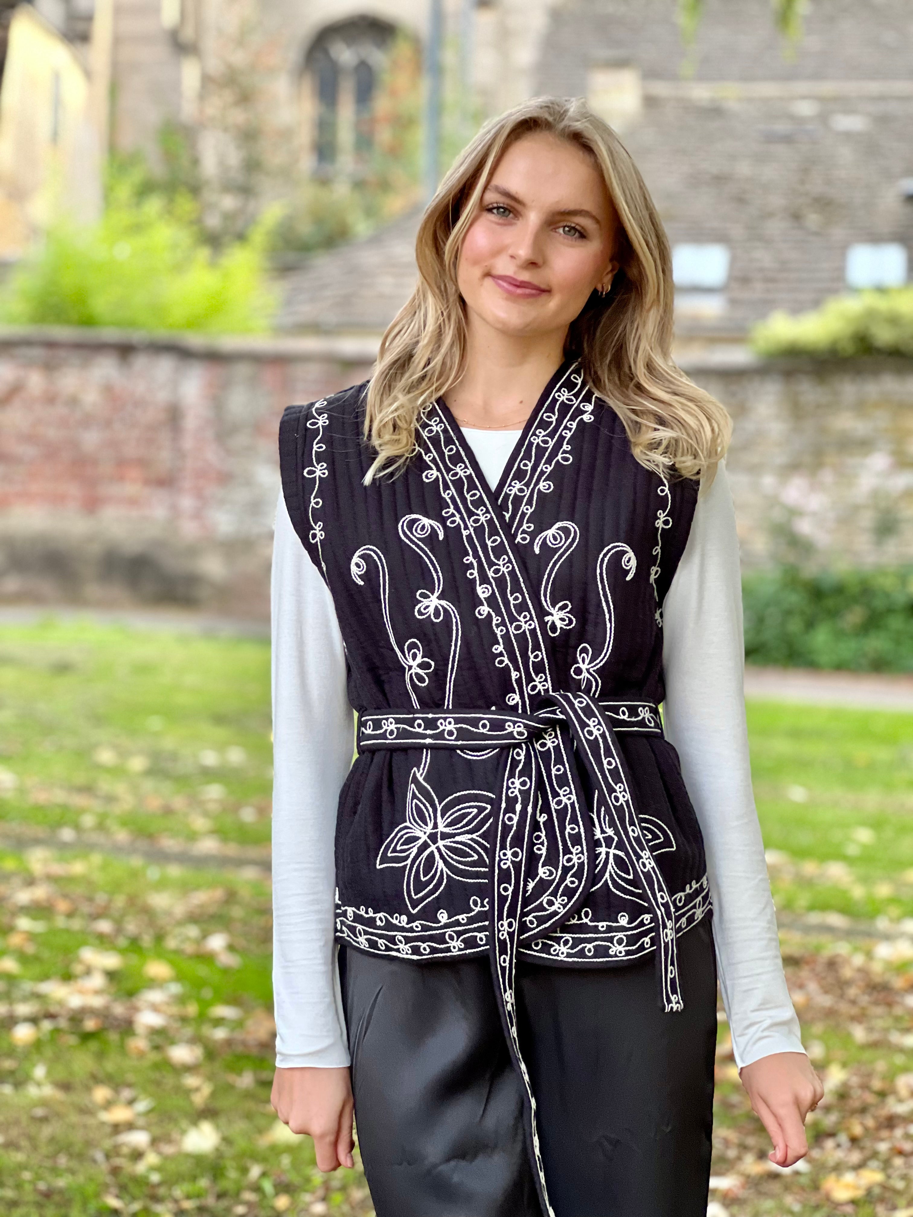 Soly Jacket - Black with Floral Embroidery