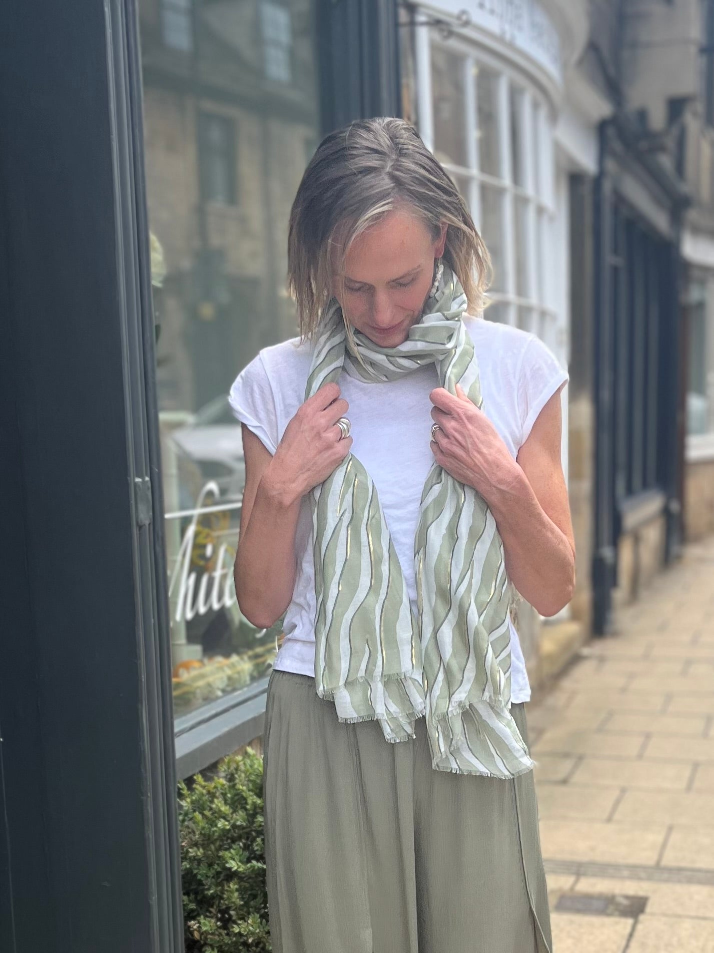 Khaki and gold zebra scarf