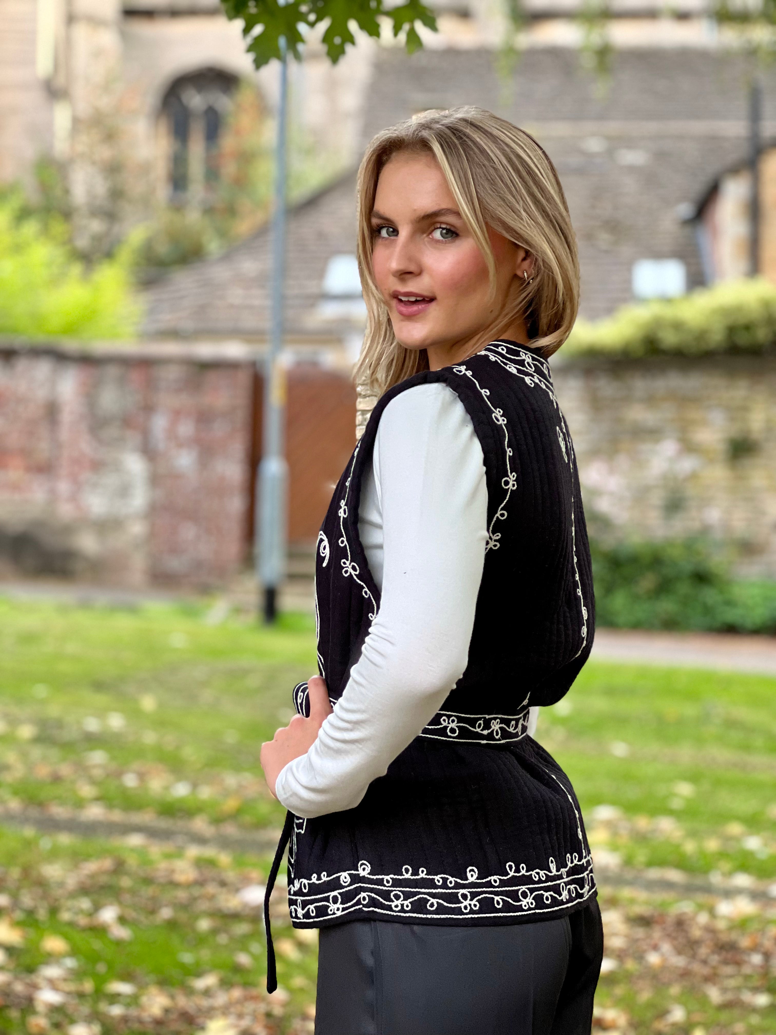 Soly Jacket - Black with Floral Embroidery