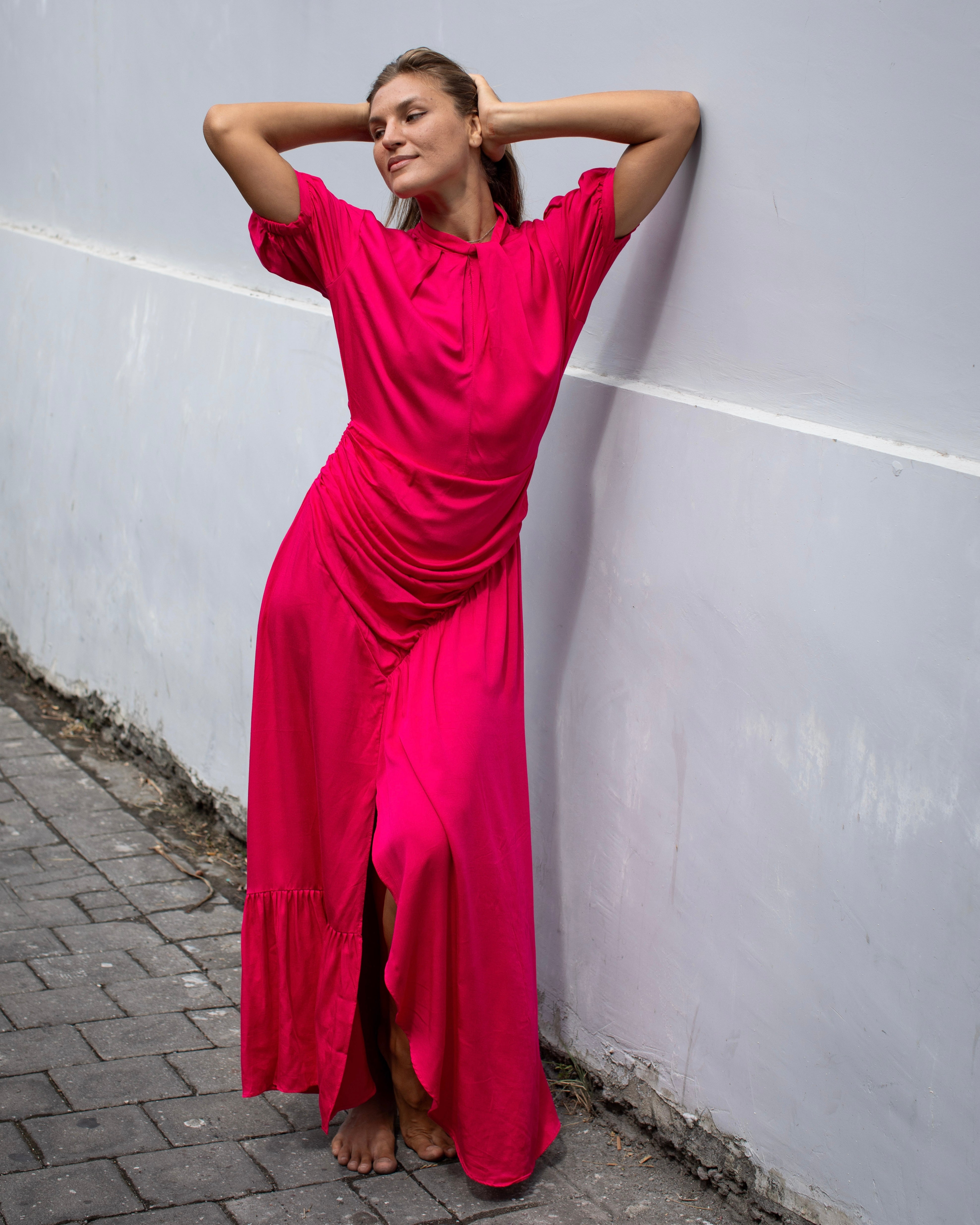 Kaia Dress - Fuchsia Bamboo Satin
