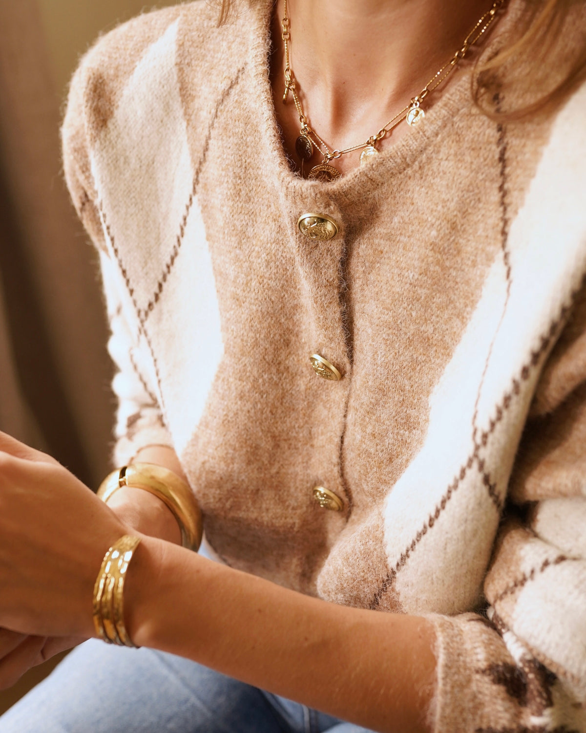 Adele Argyle Knit - Taupe
