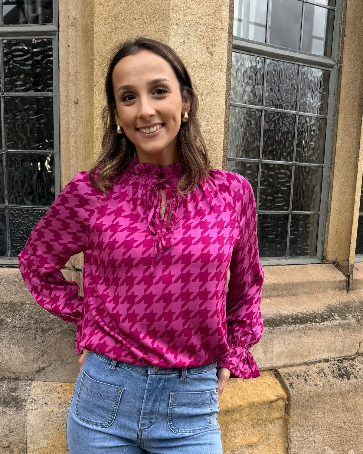 Uma Top - Magenta Houndstooth
