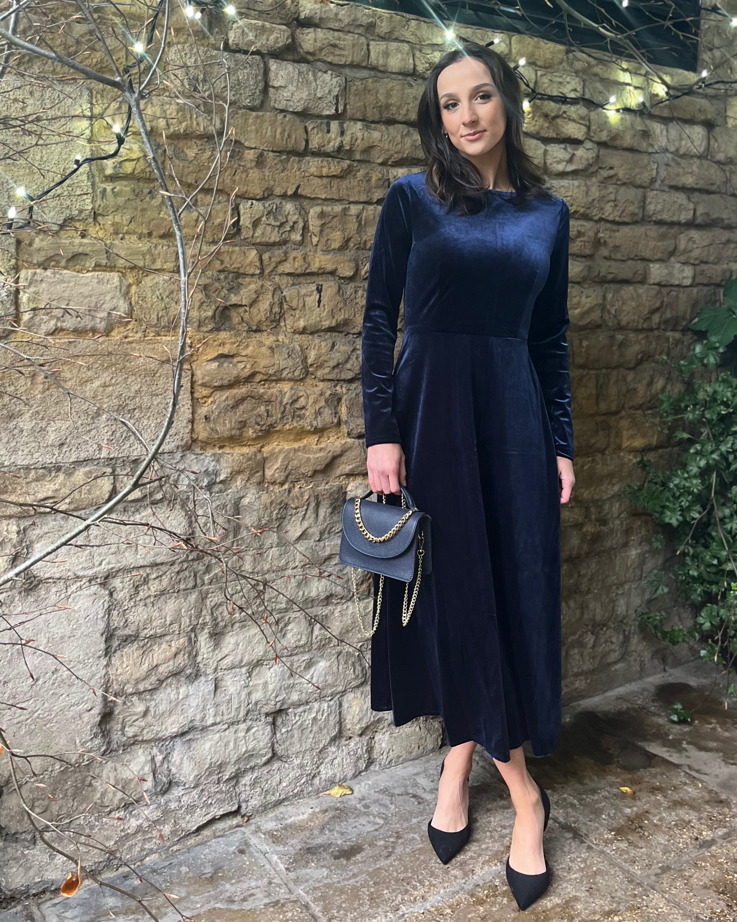 Violet Velvet Dress - Navy