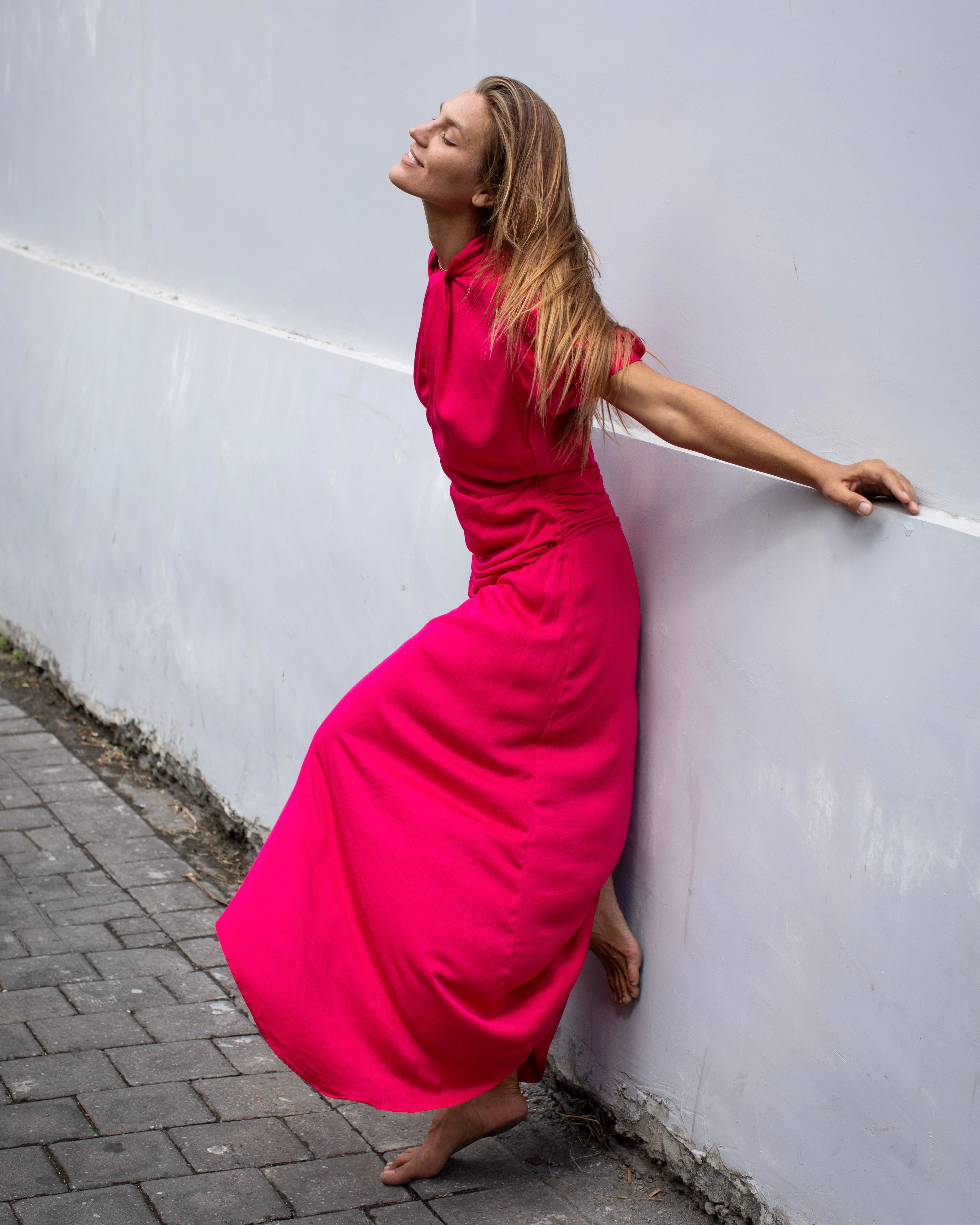 Kaia Dress - Fuchsia Bamboo Satin