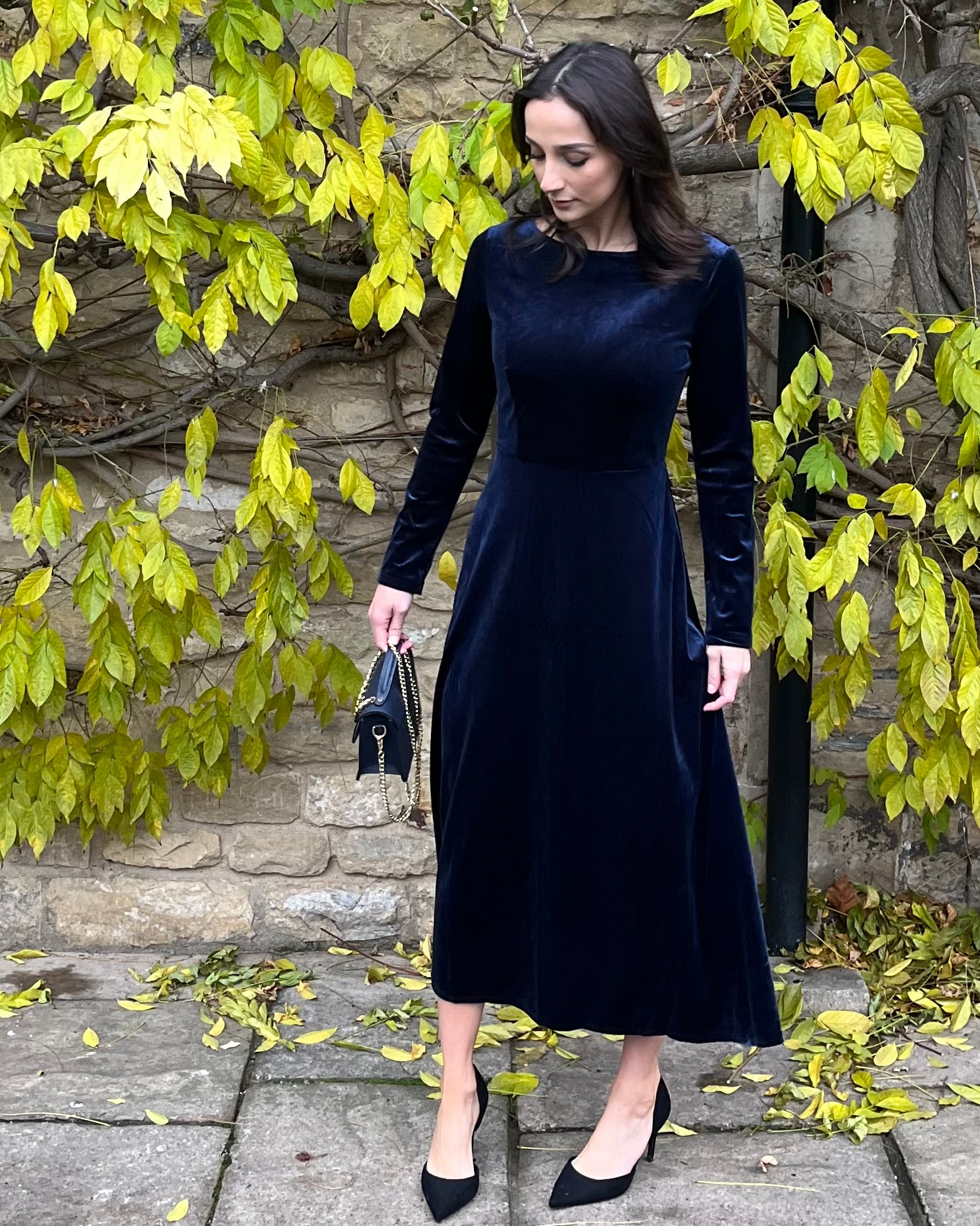 Violet Velvet Dress - Navy