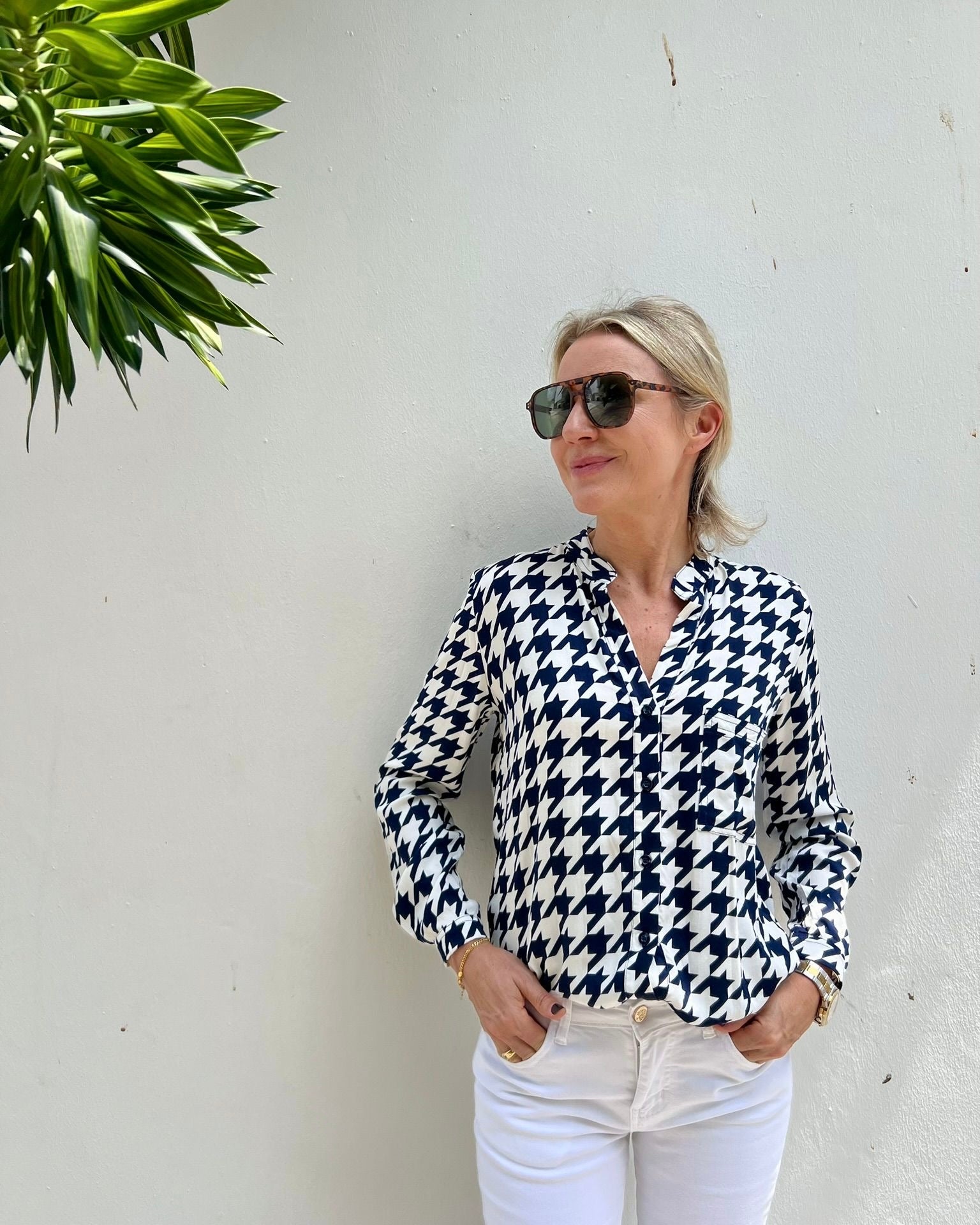 Eden Top - Navy Houndstooth