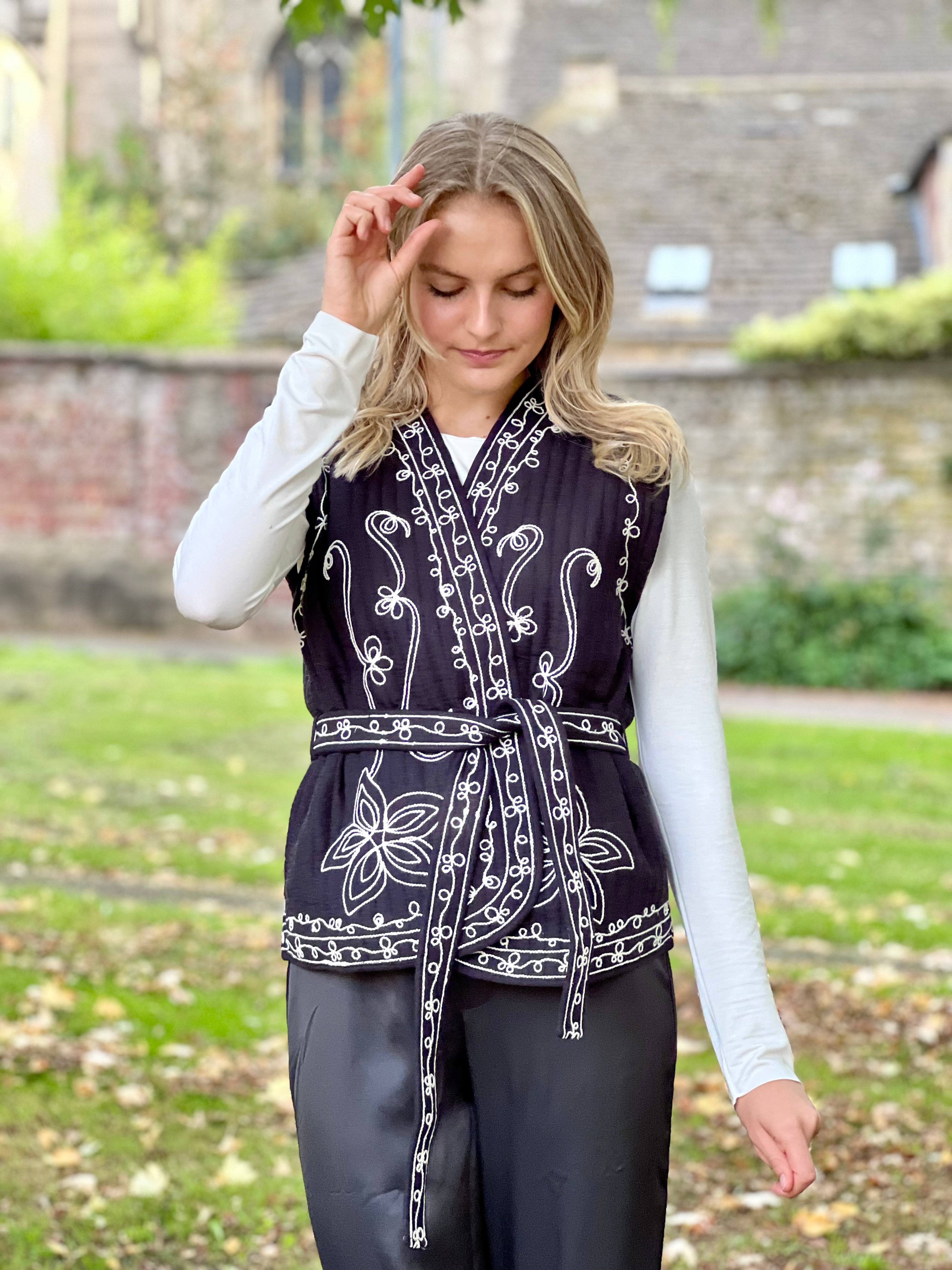 Soly Jacket - Black with Floral Embroidery