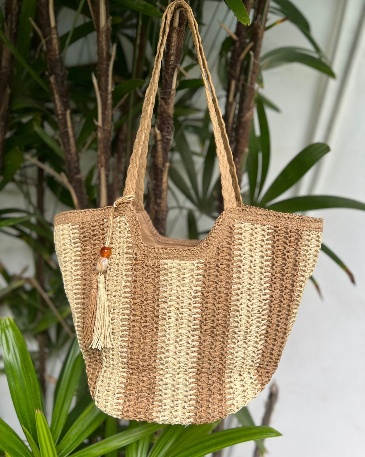 Santorini striped basket - Tan