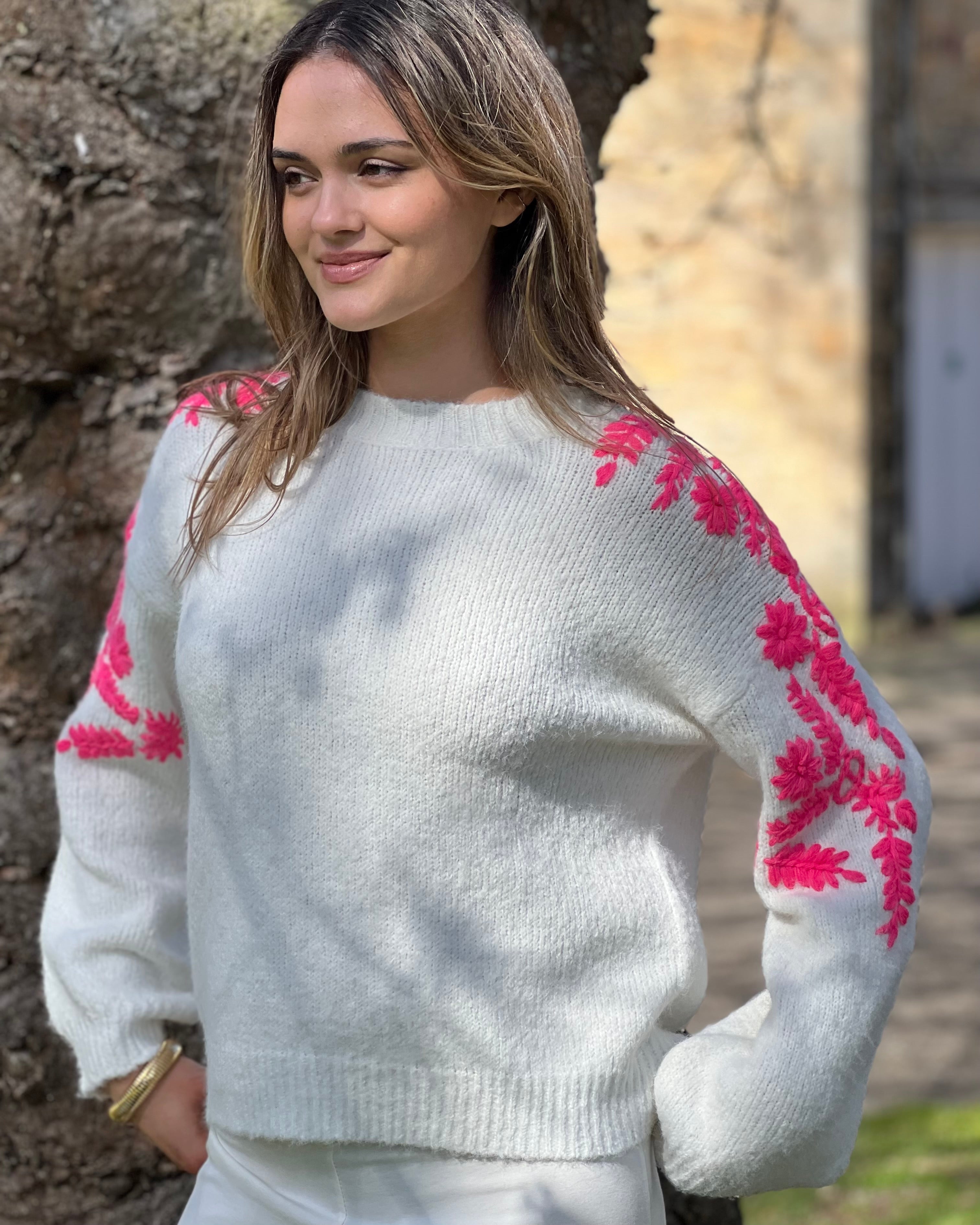 Remi Knit - Embroidered Flowers