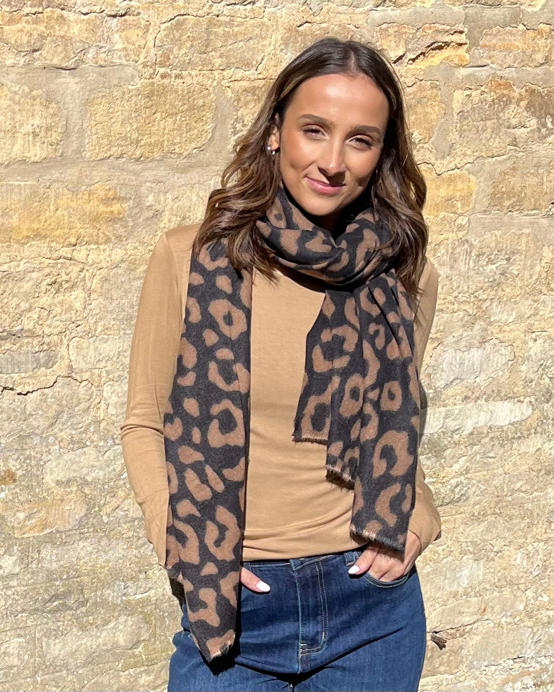 Zoe Scarf - Black Camel Cheetah