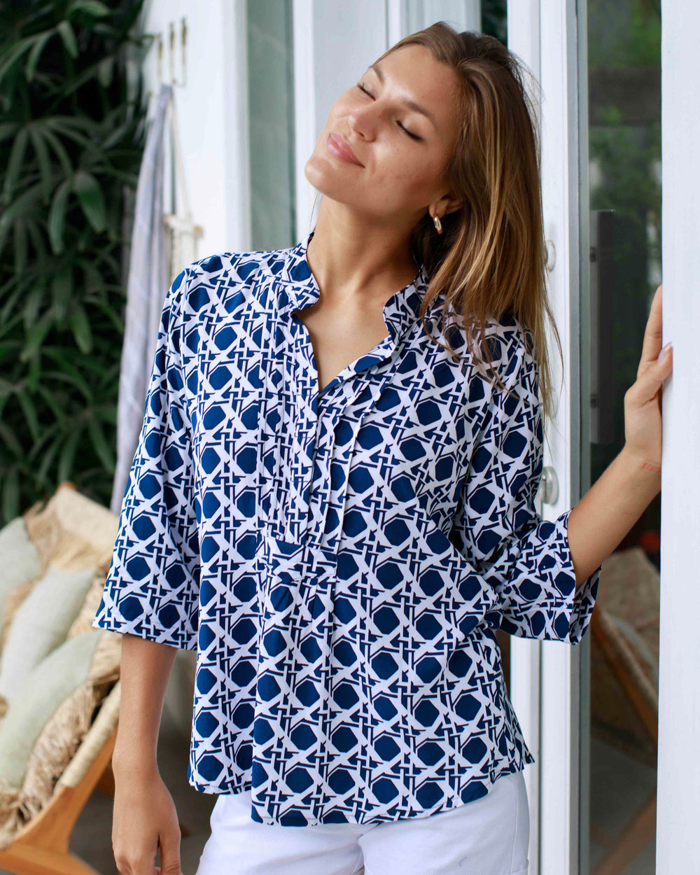 Carlie Top - Navy Reverse Basketweave
