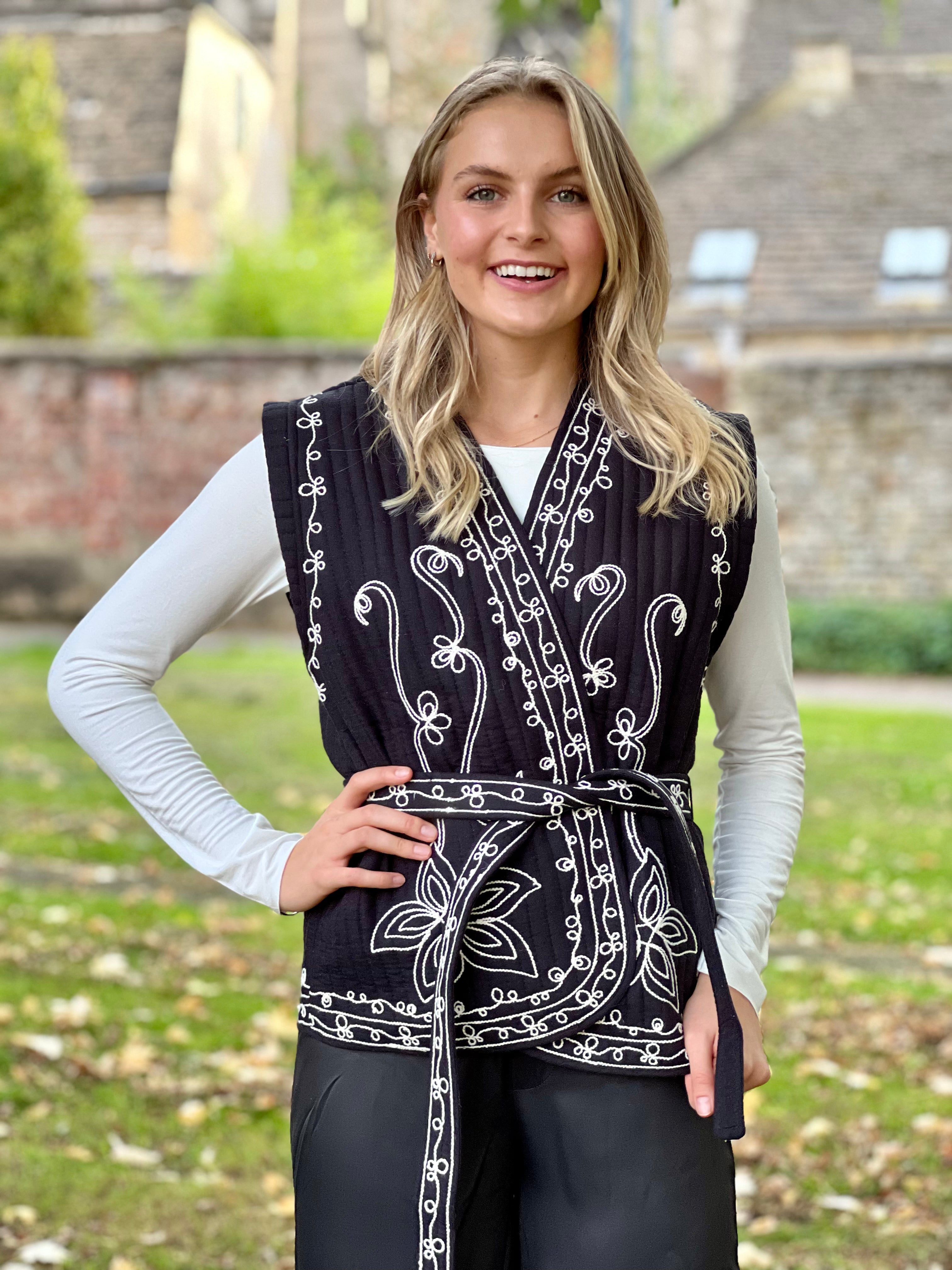 Soly Jacket - Black with Floral Embroidery