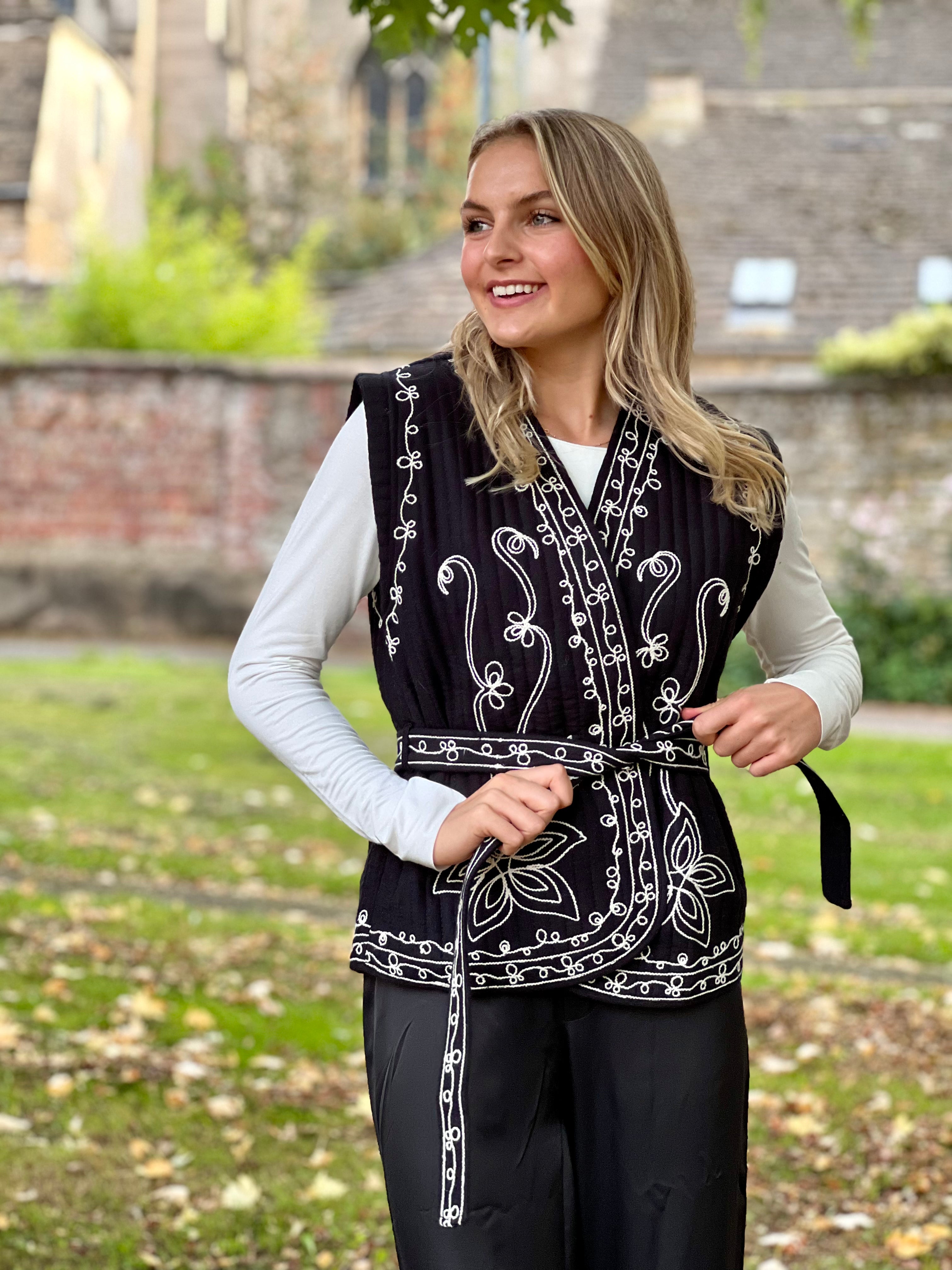 Soly Jacket - Black with Floral Embroidery
