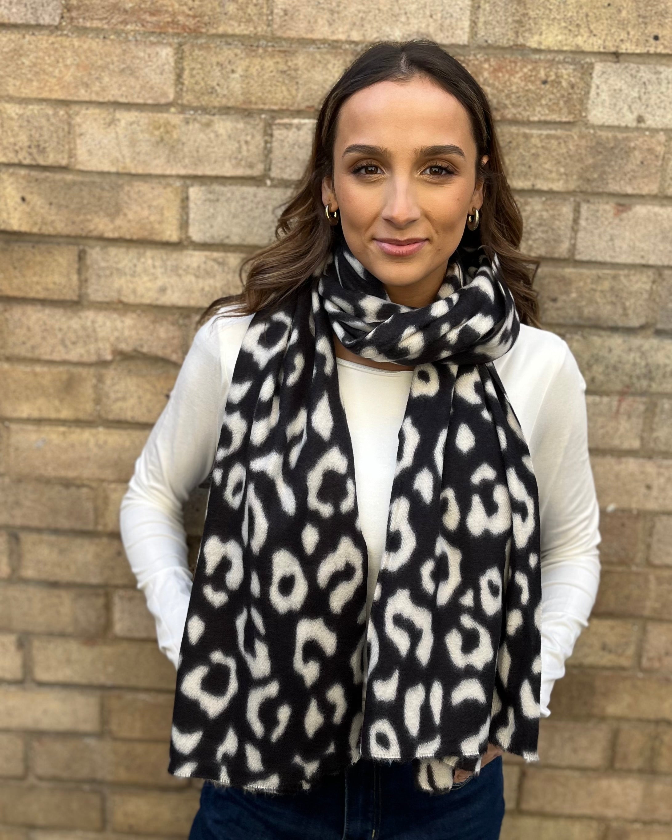 Zoe Scarf - Black White Cheetah