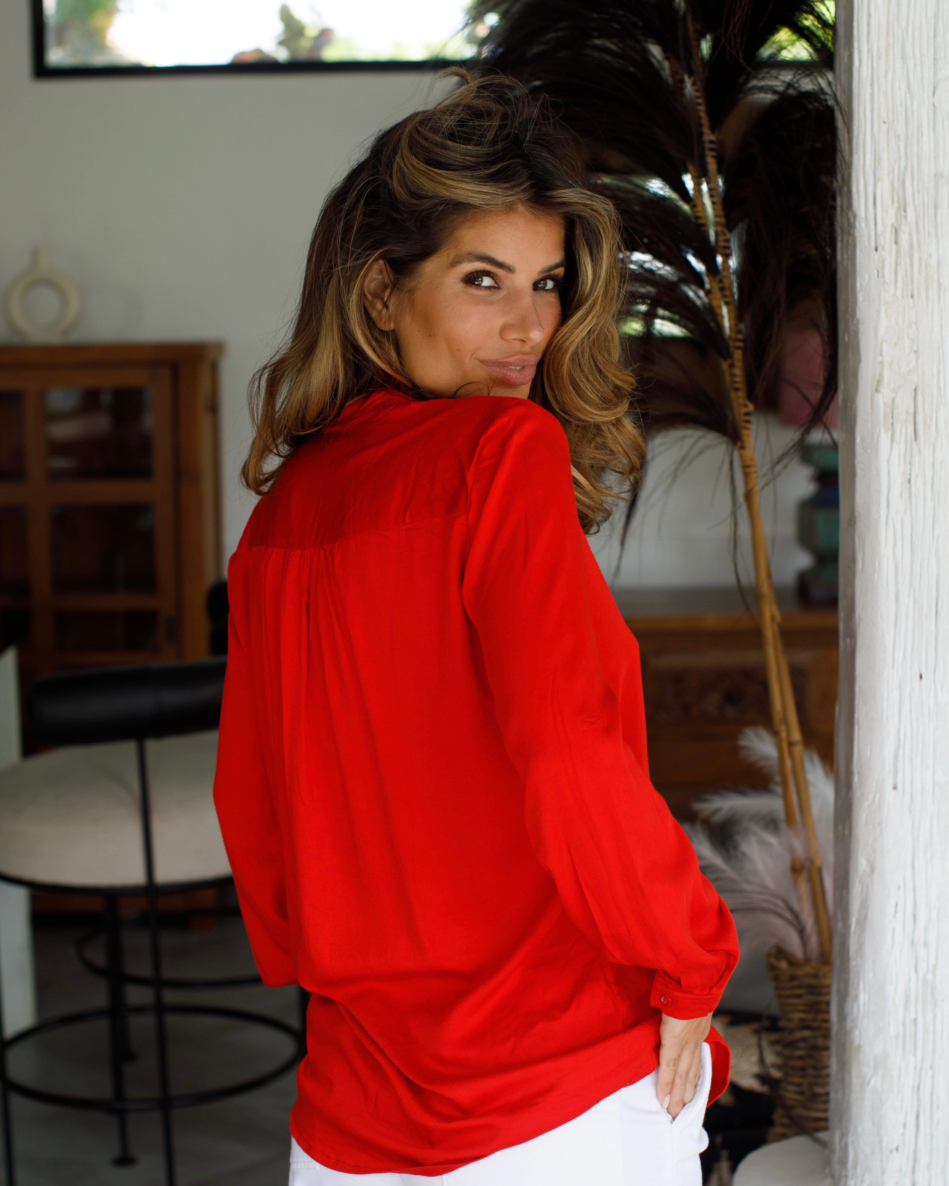 Eden Top - Red Bamboo Satin