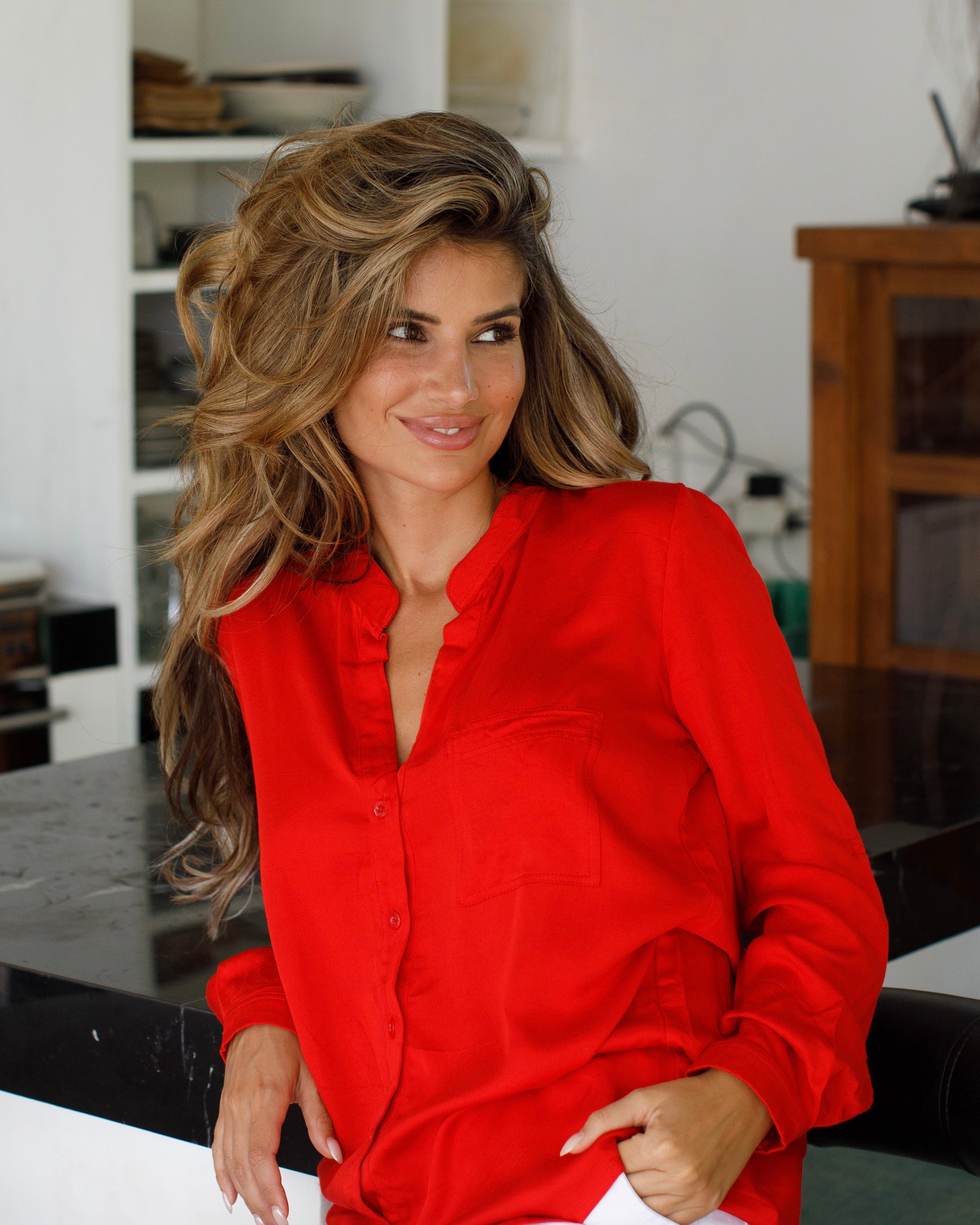 Eden Top - Red Bamboo Satin