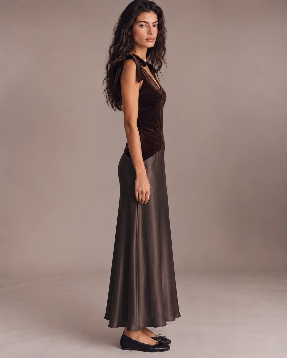 Chocolate Velvet & Satin Bow Dress