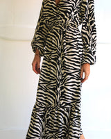 Emilia Midi Dress - Black/Cream Zebra
