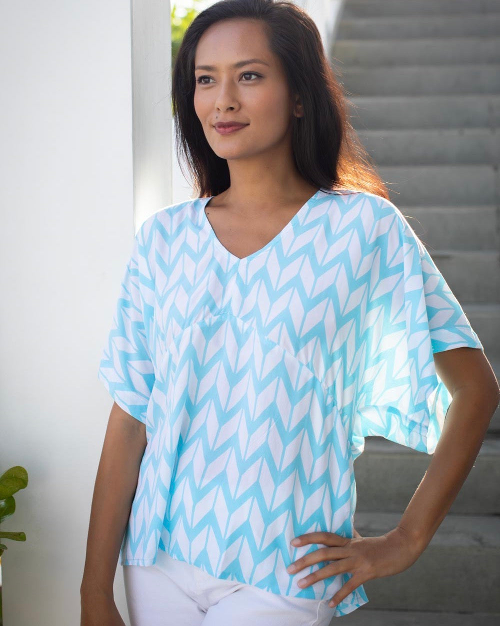 Eta Top - Turquoise Chevron