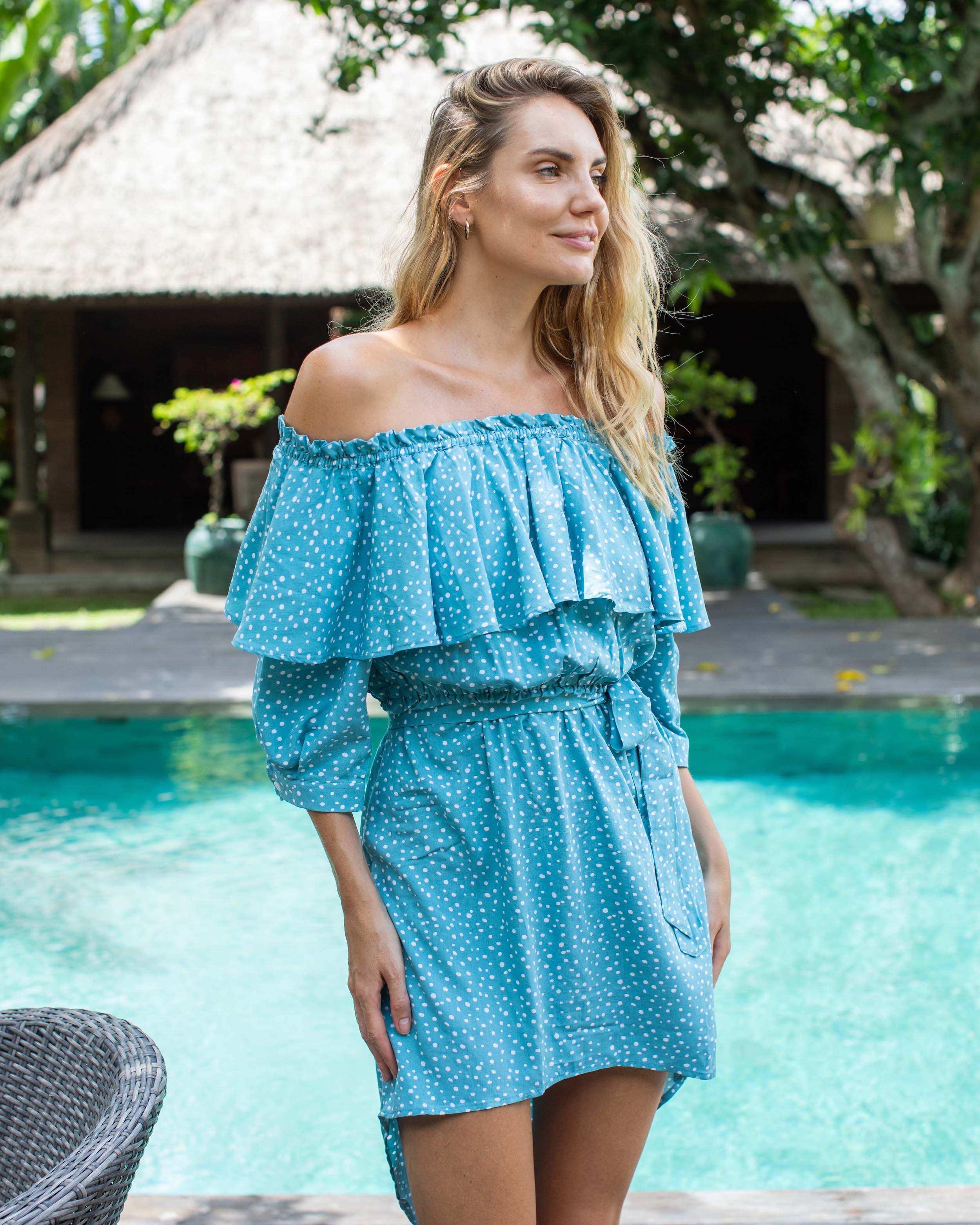 Evita Dress - Turquoise Dot