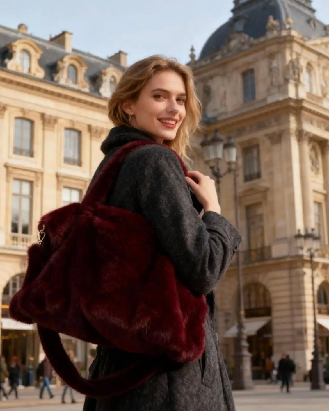 Faux Fur Bag - Burgundy