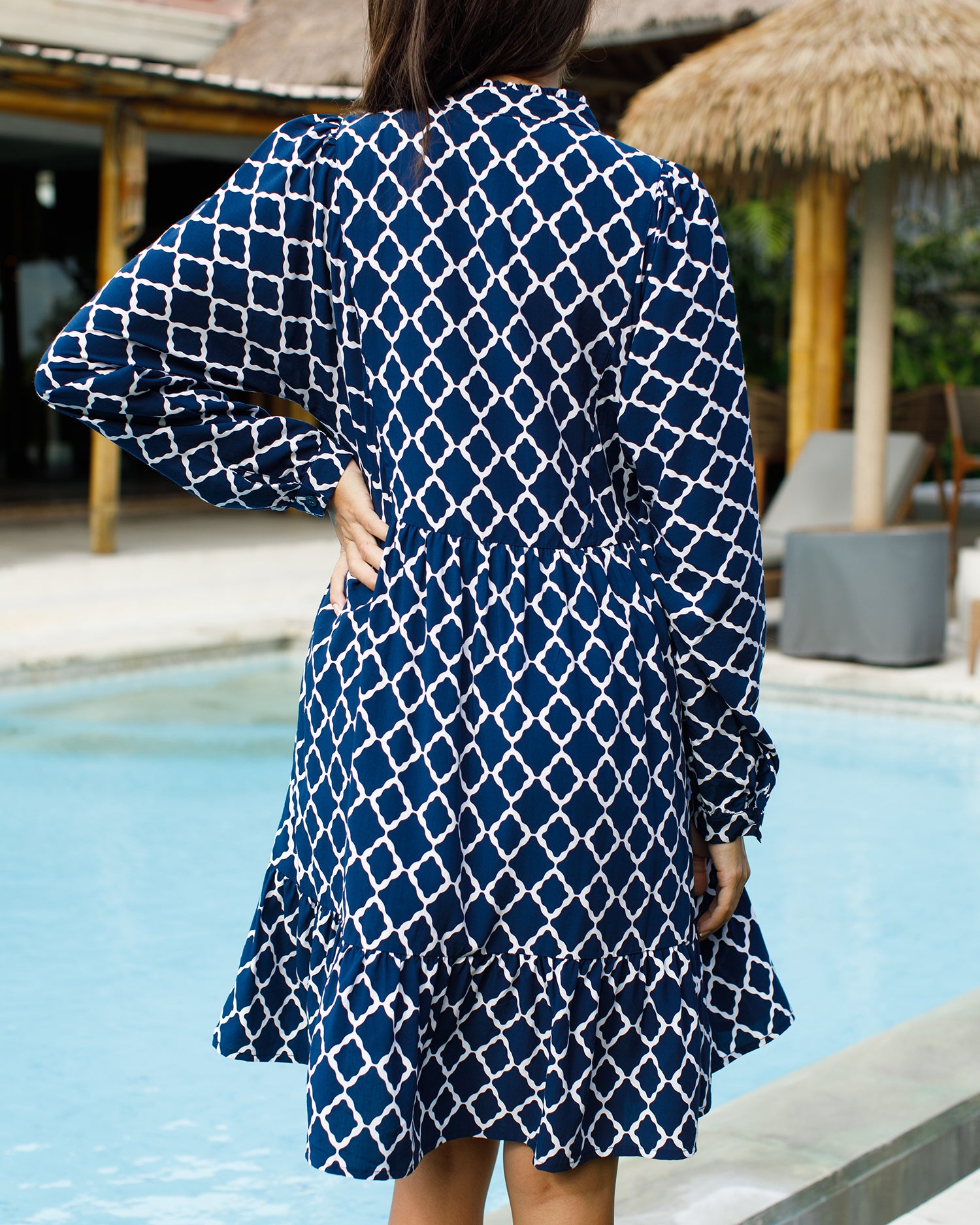 Faye Dress - Navy/ White Marquis