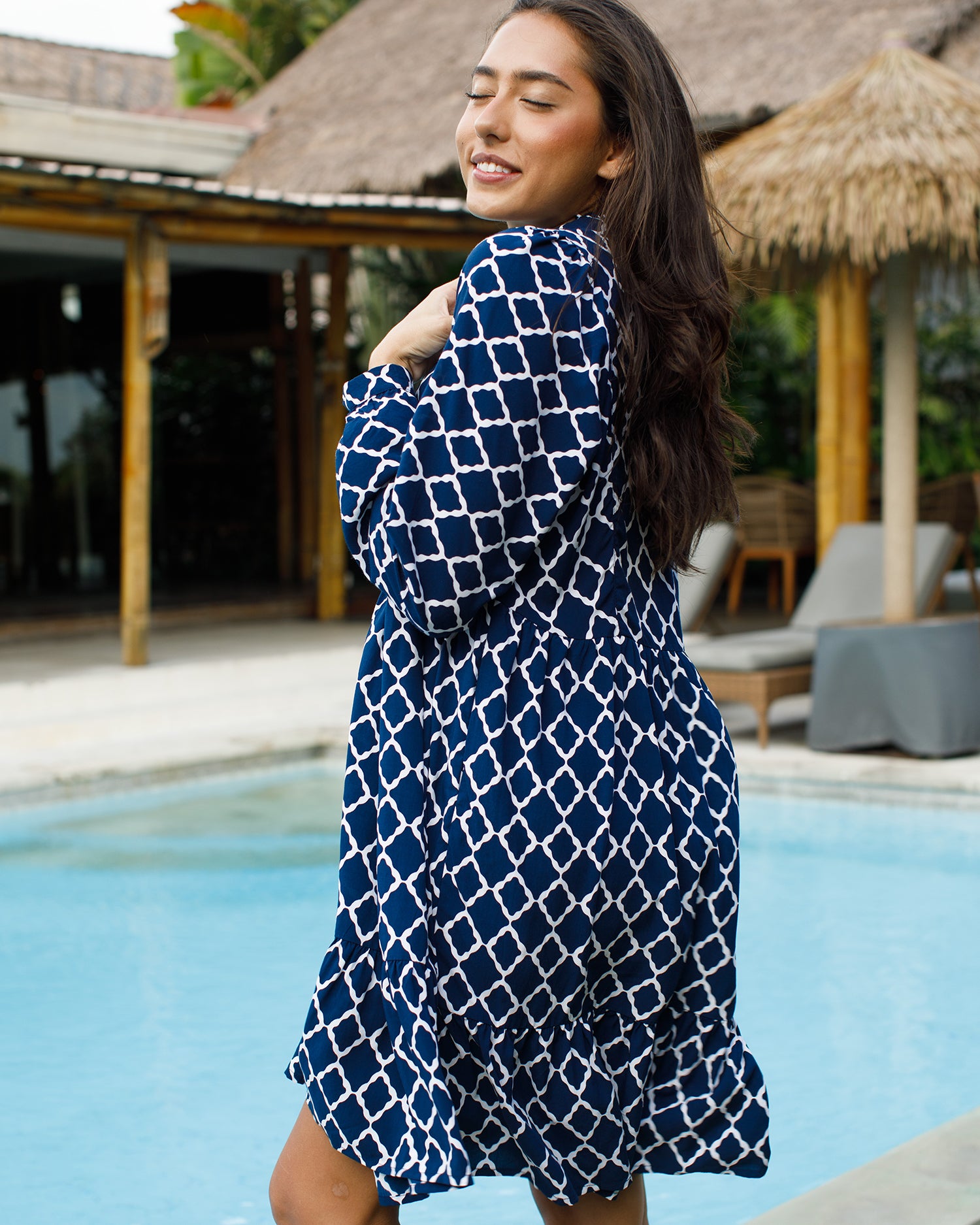 Faye Dress - Navy/ White Marquis