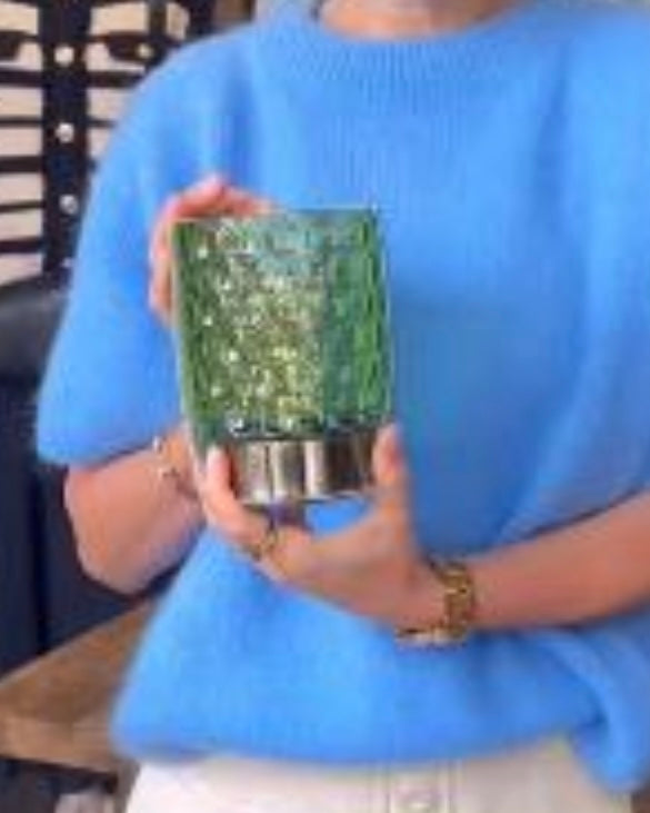 LED Table Lamp - Embossed Green and Brushed gold