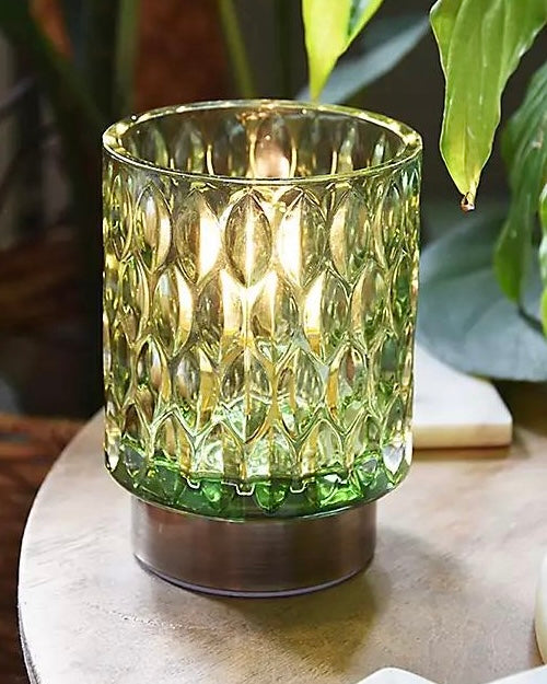 LED Table Lamp - Embossed Green and Brushed gold