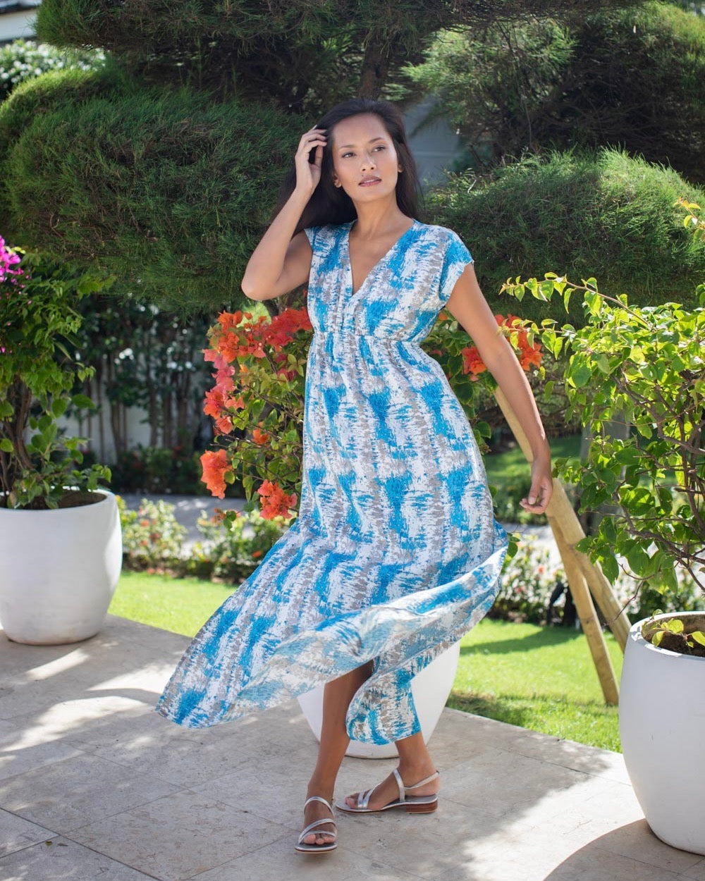 Gabriella Dress - Turquoise Grey Tie Dye