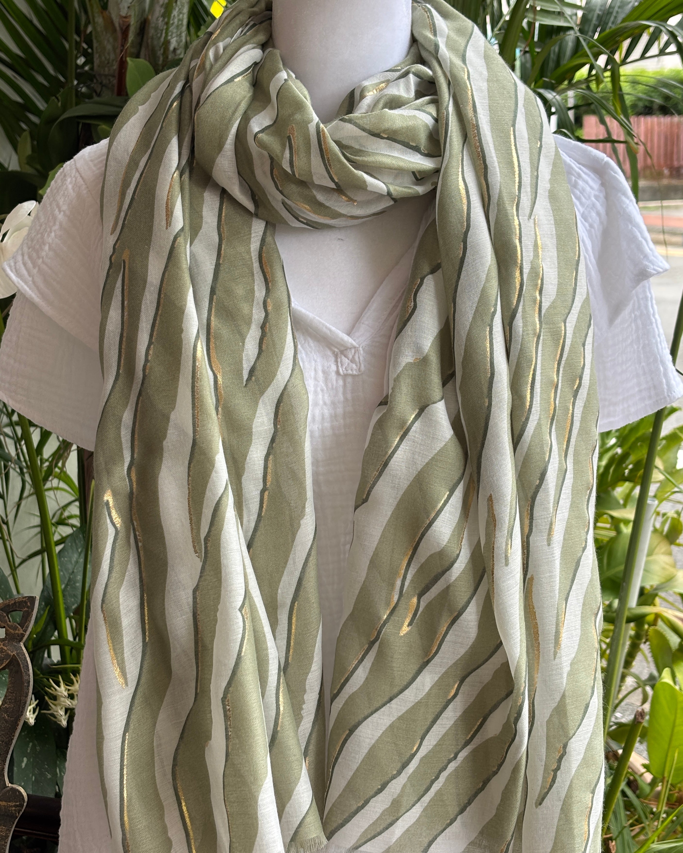 Khaki and gold zebra scarf