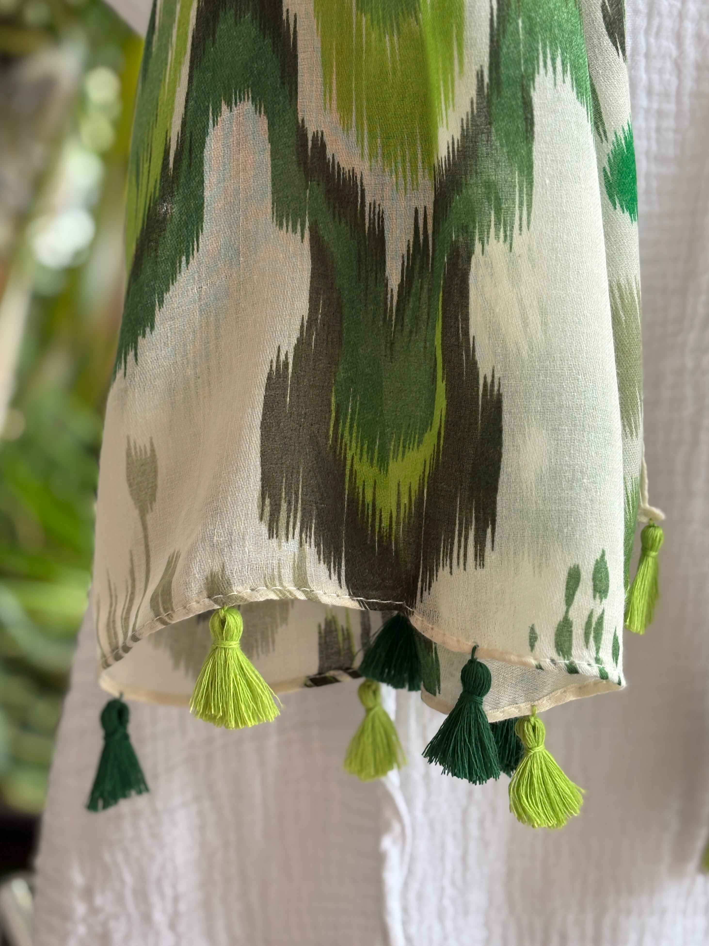 Green and khaki ikat scarf