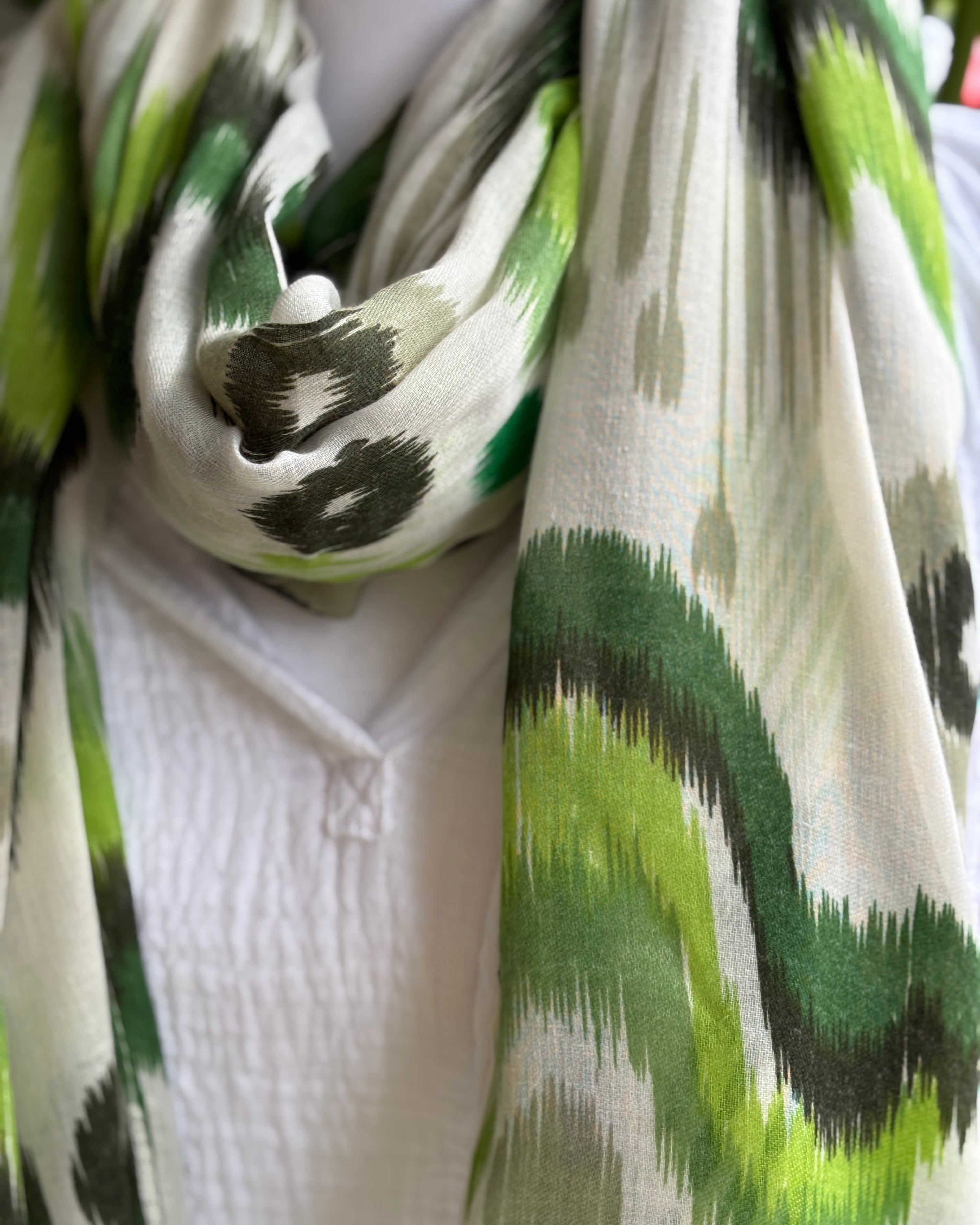 Green and khaki ikat scarf