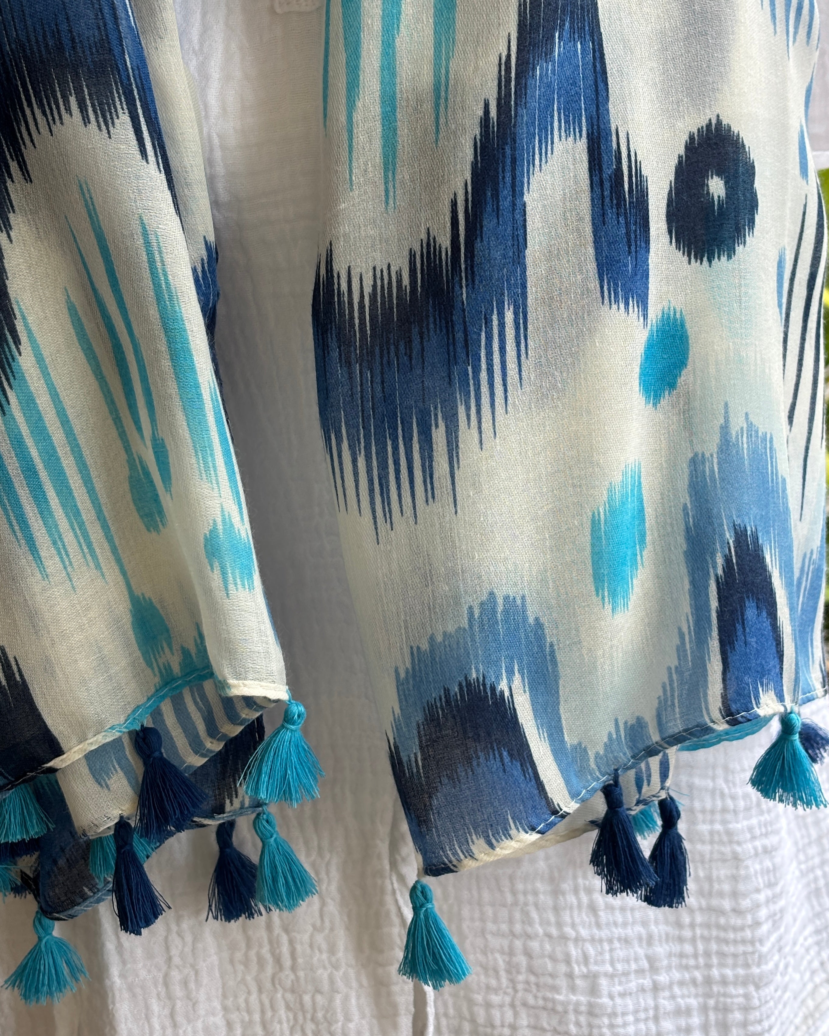 Aqua and blue ikat scarf