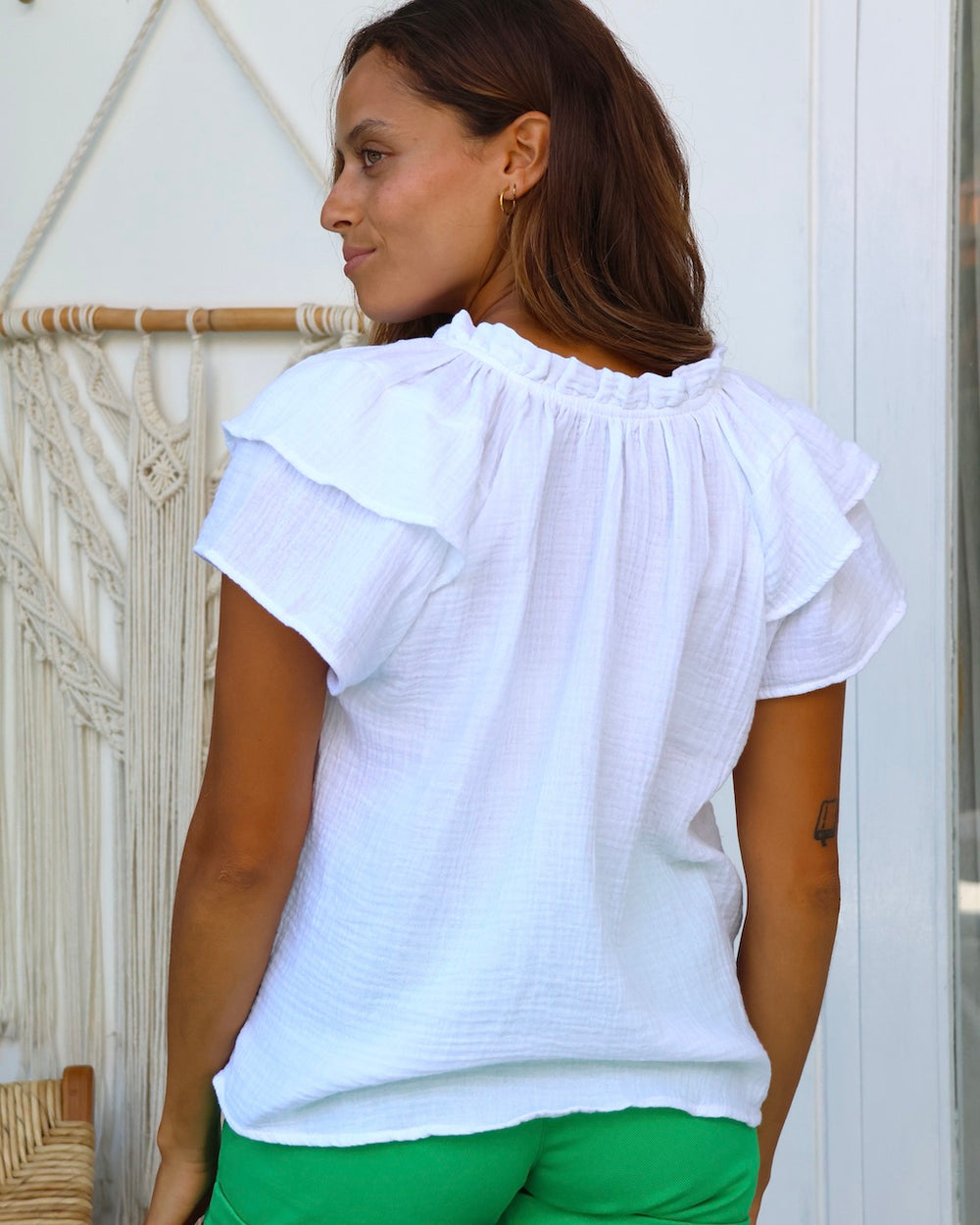 Jennie Top - White Cotton Bubble