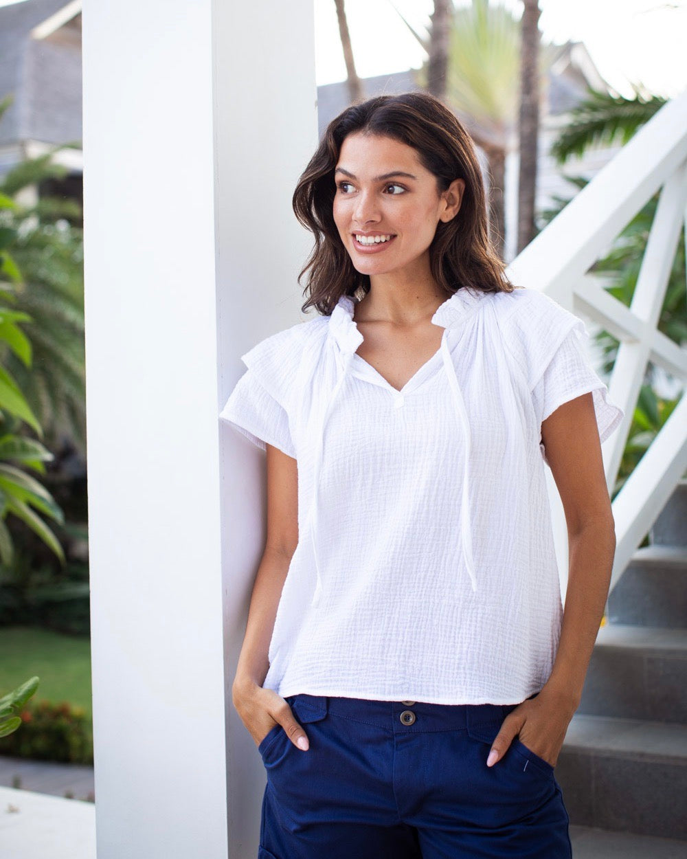 Jennie Top - White Cotton Bubble
