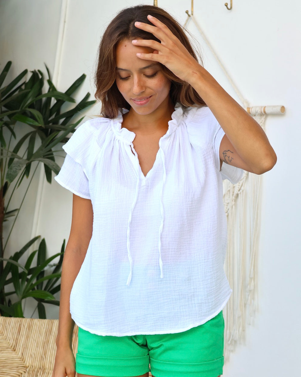 Jennie Top - White Cotton Bubble