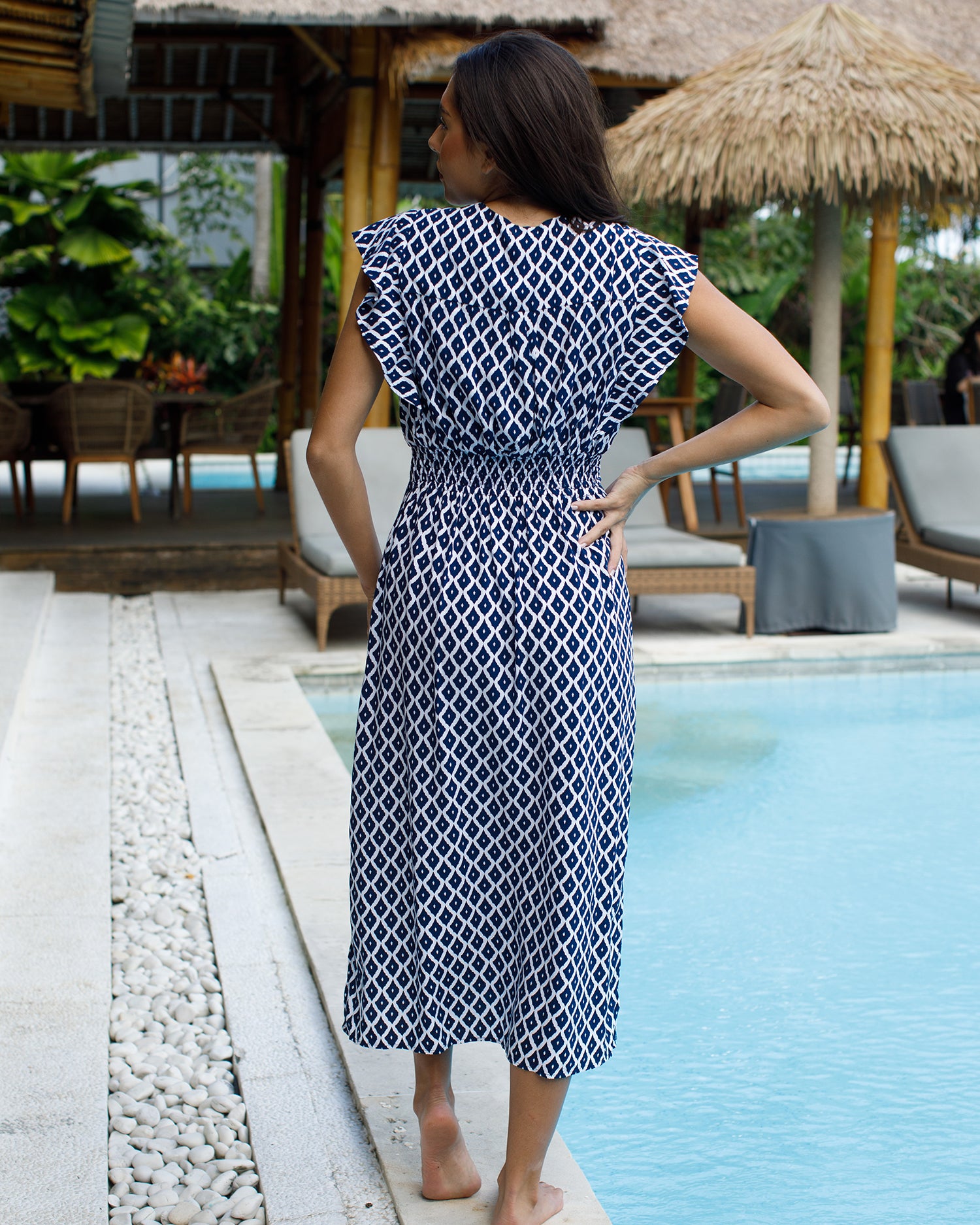 Julia Dress - Navy Trellis