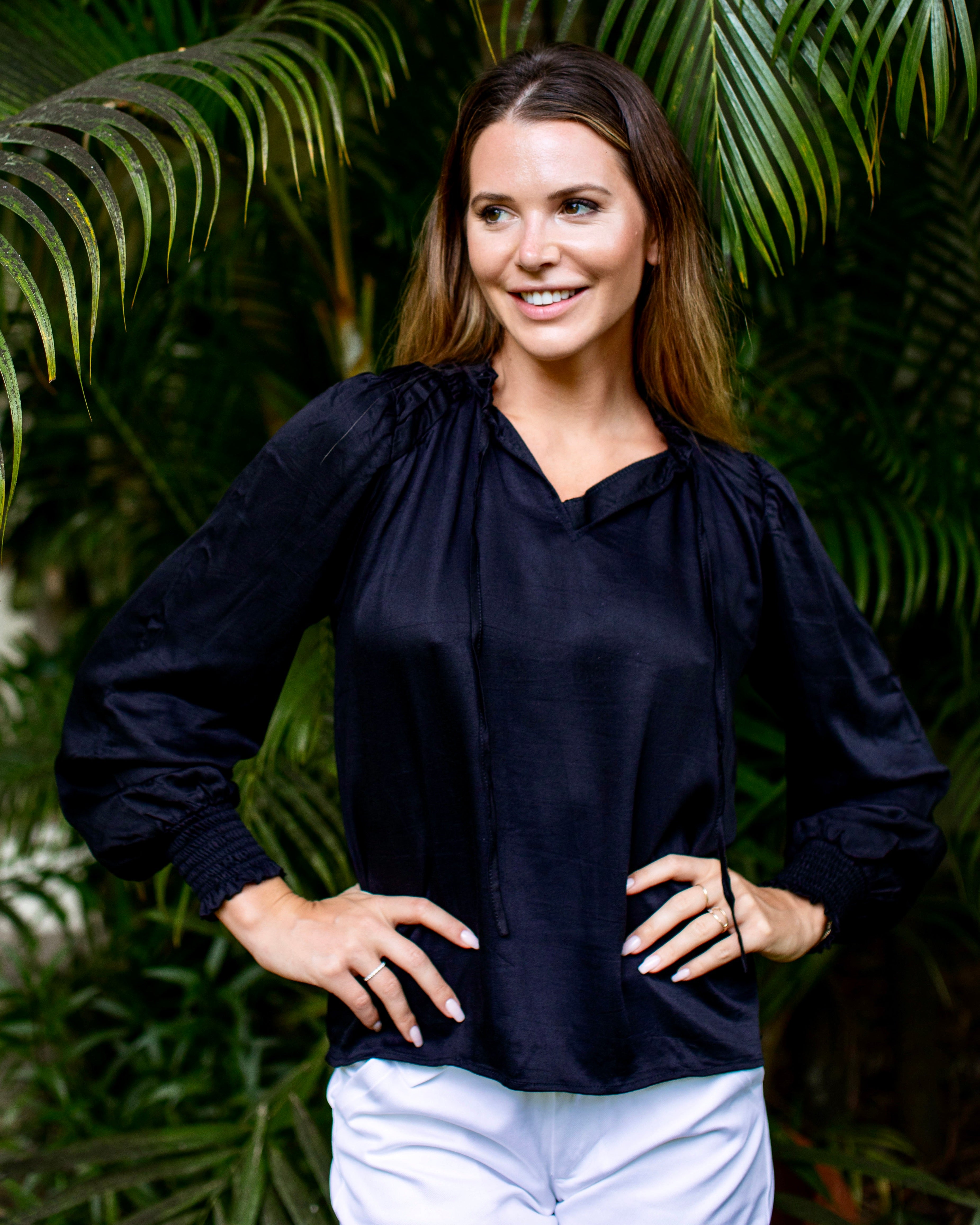 Justine Top - Black Rayon Satin