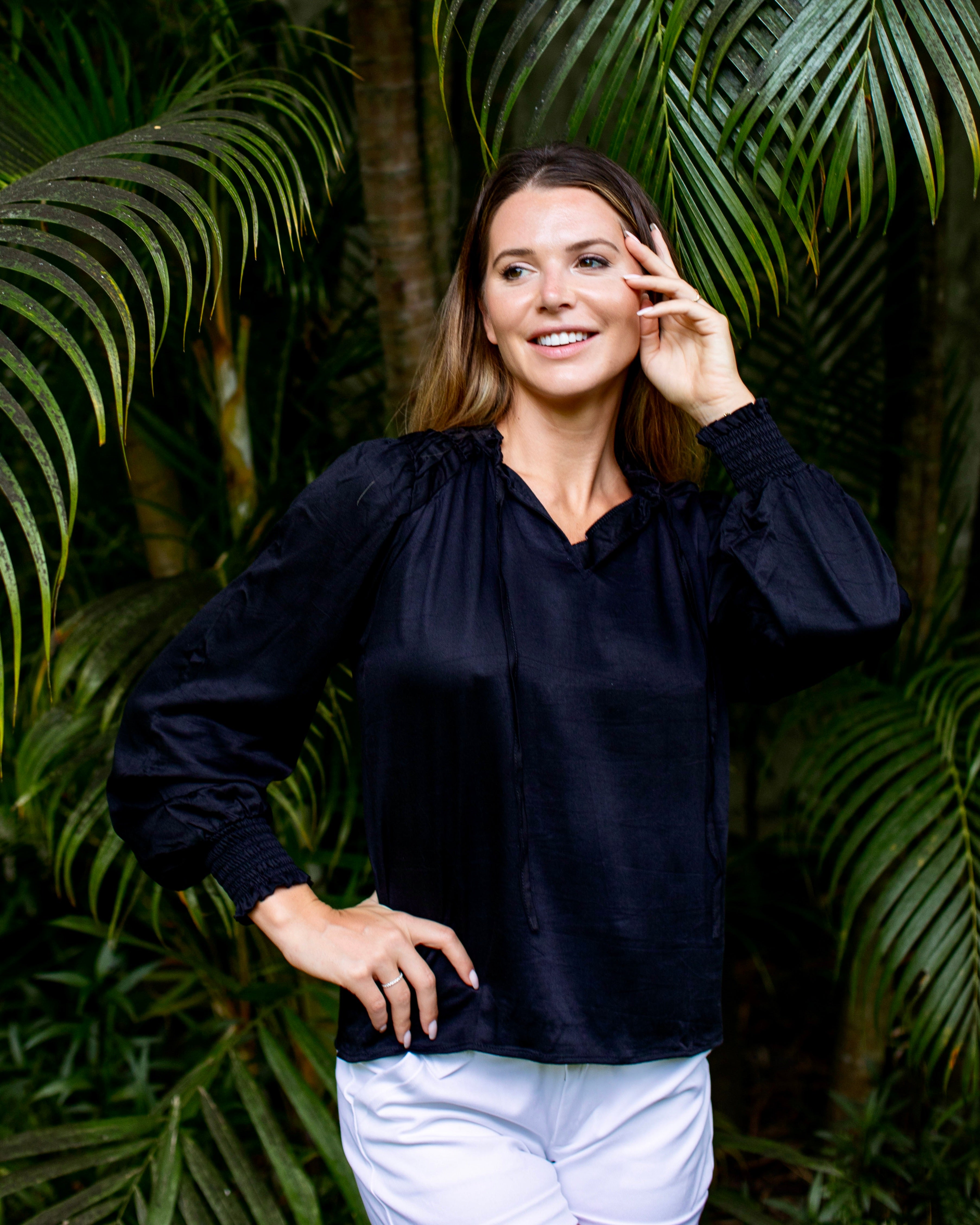 Justine Top - Black Rayon Satin